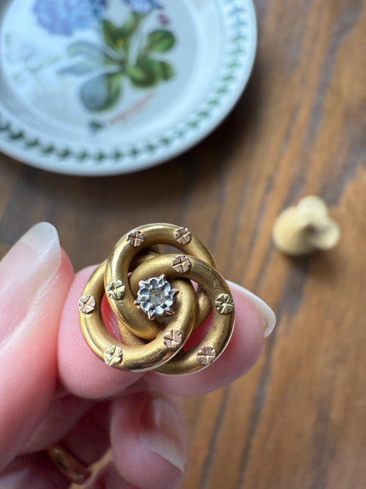 KNOT Twist Tricolor FRENCH Antique Four 18k Gold FIGURAL Slide Pendant Bracelet Charm Clip Floral Star Victorian Green Rose Clasp Slider