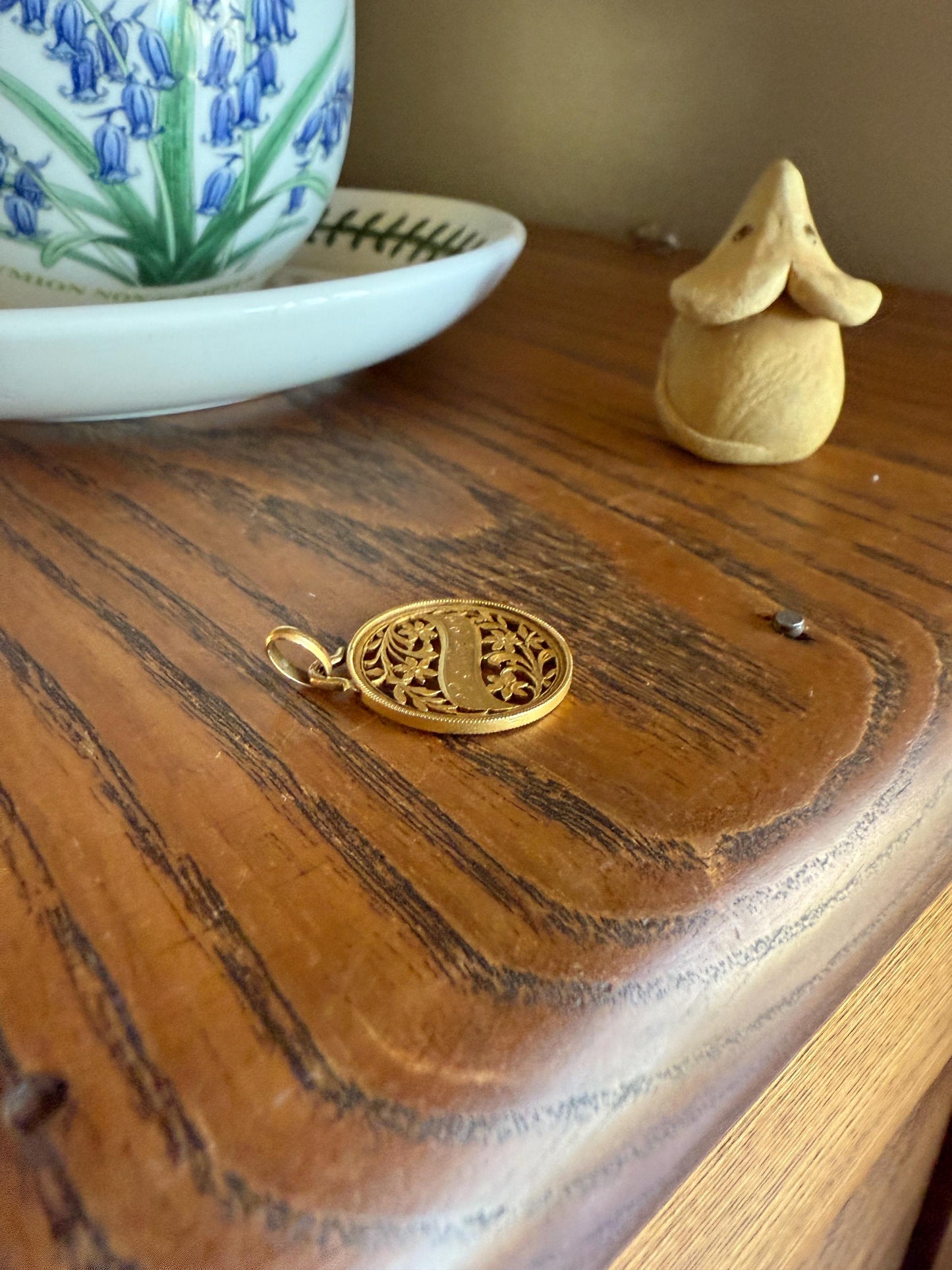 DATED May 22, 1919 Souvenir Ornate Forget Me Not French Engraved Love Medal Art Nouveau Antique 18k Gold PENDANT Belle Epoque Floral Gift