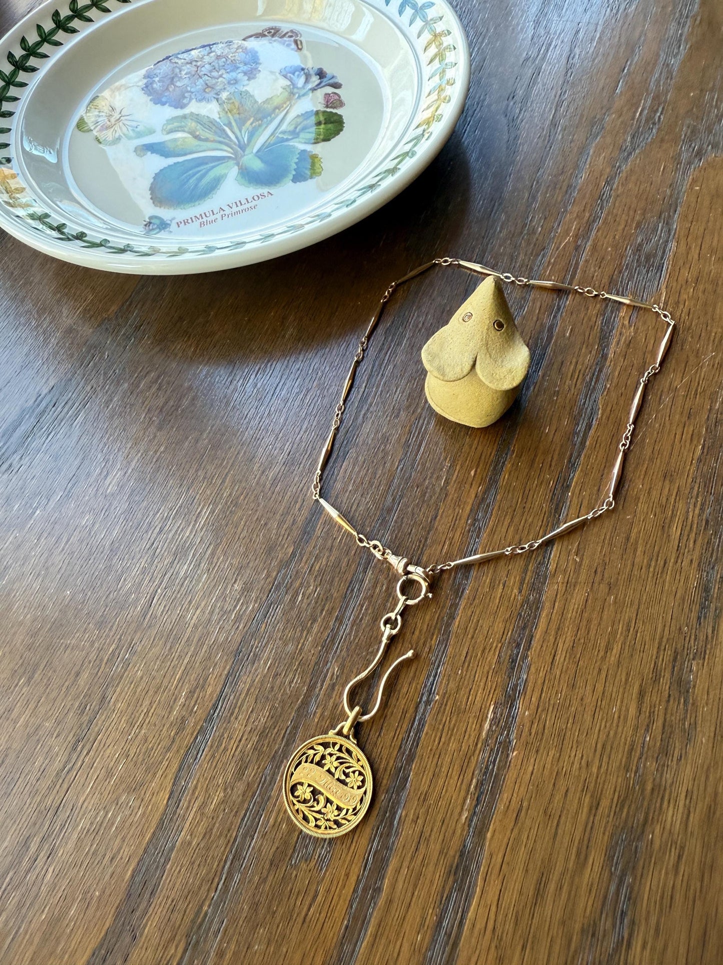 DATED May 22, 1919 Souvenir Ornate Forget Me Not French Engraved Love Medal Art Nouveau Antique 18k Gold PENDANT Belle Epoque Floral Gift