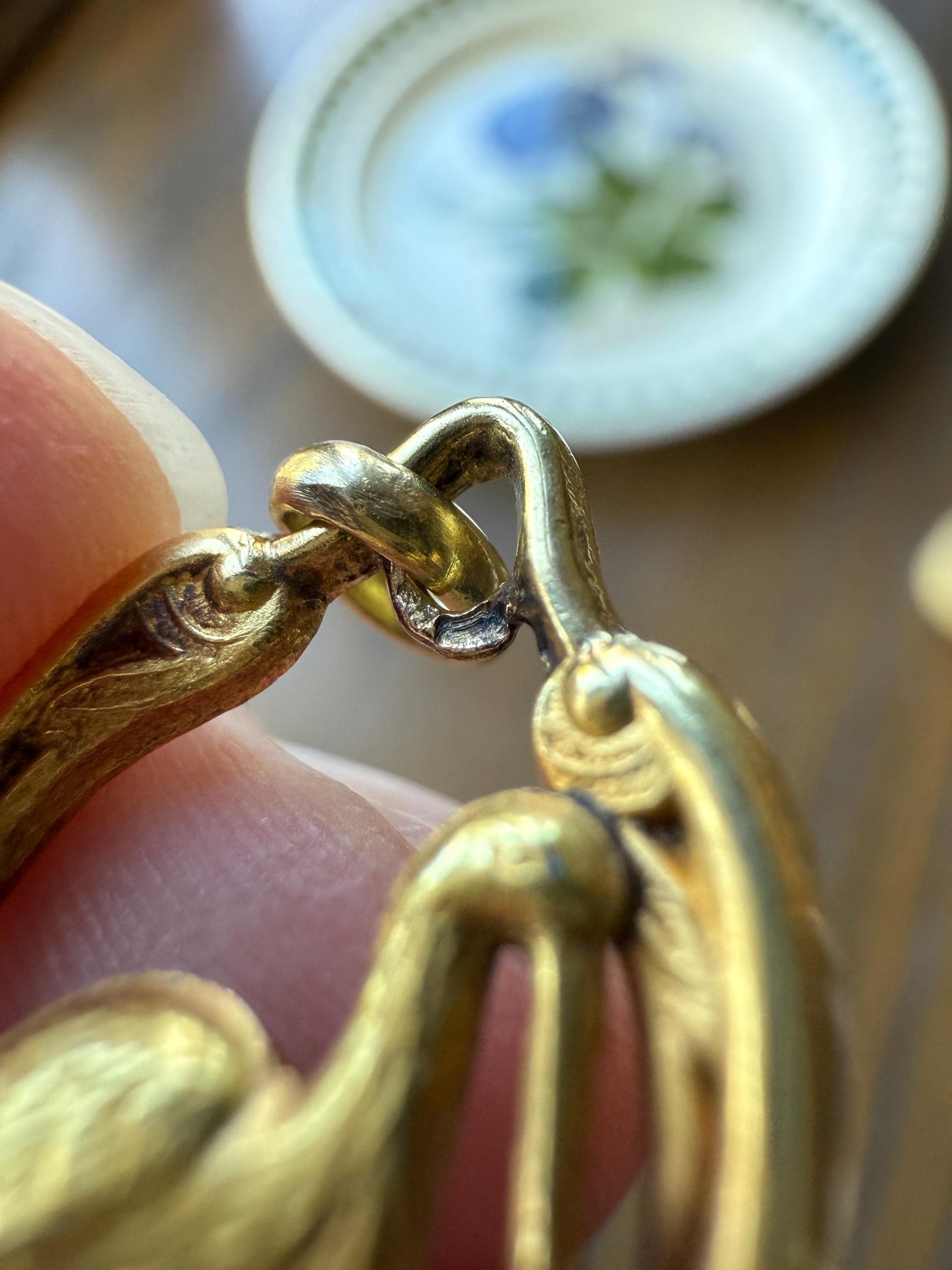 Stork of Alsace Souvenir French Antique 18k Gold Solid Charm Pendant Victorian Belle Epoque Art Nouveau Country