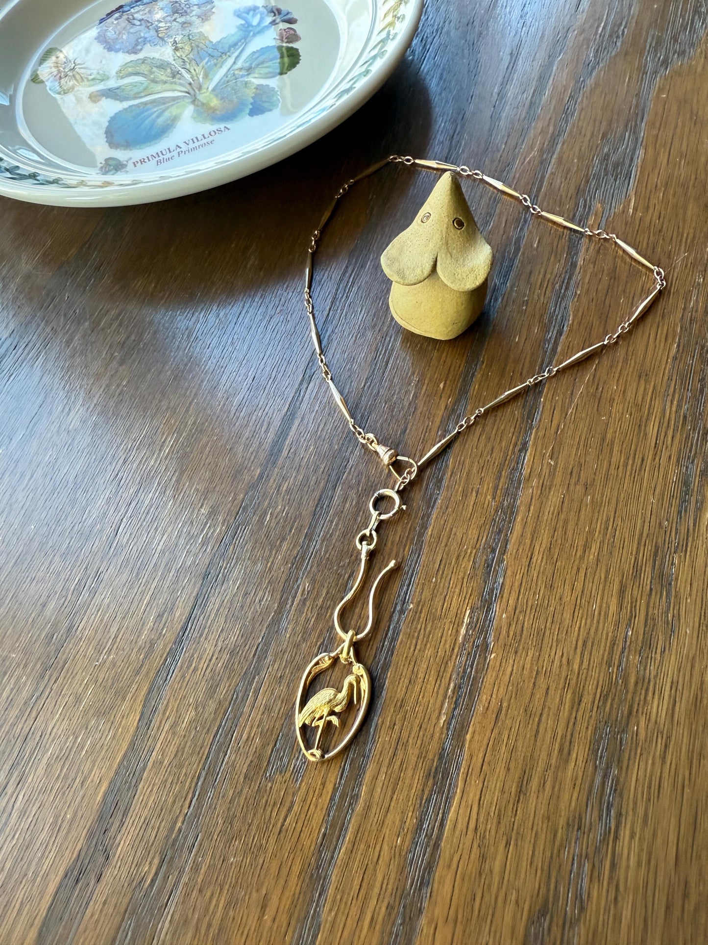 Stork of Alsace Souvenir French Antique 18k Gold Solid Charm Pendant Victorian Belle Epoque Art Nouveau Country