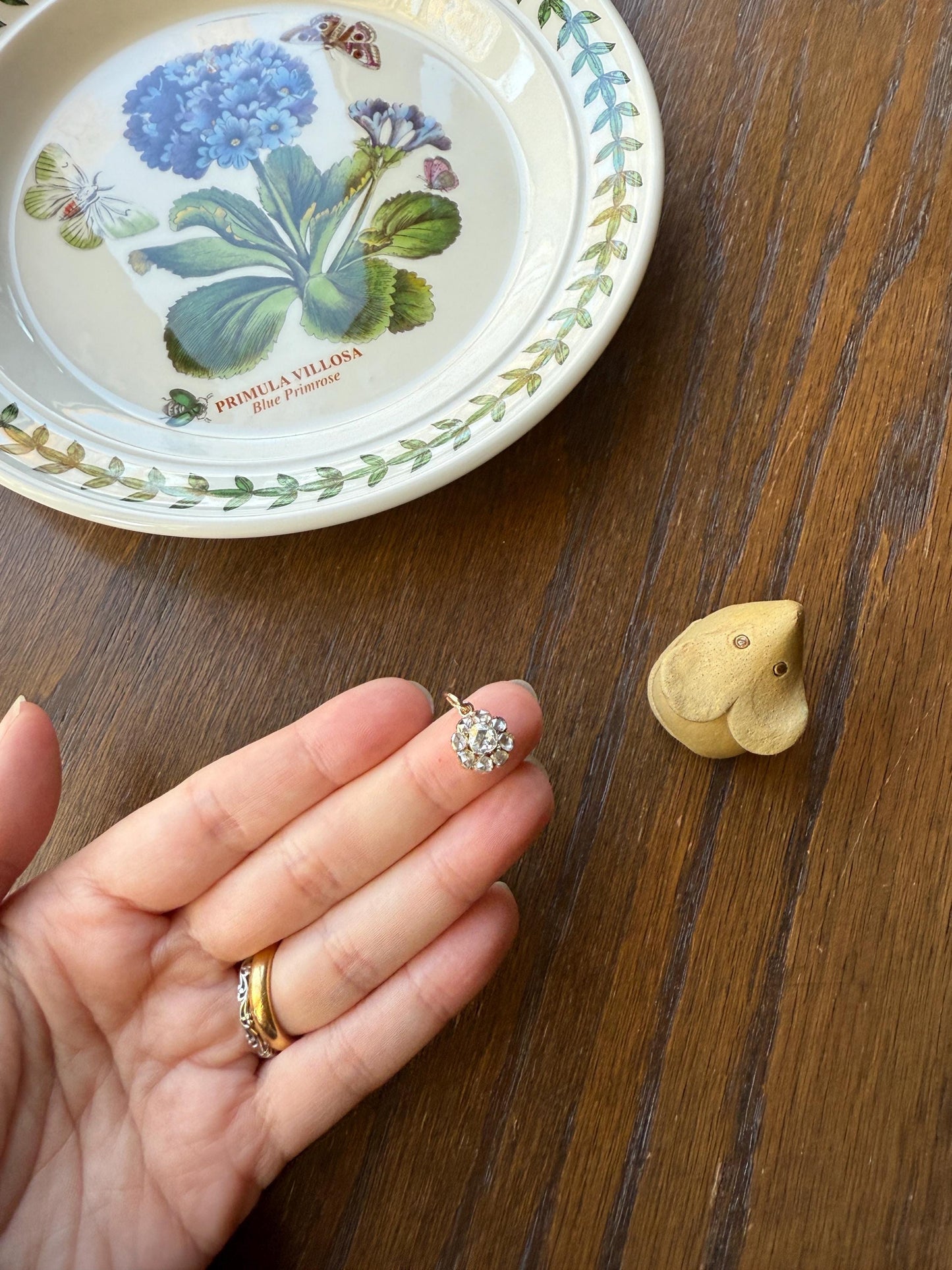 Daisy Cluster Pendant Rose Cut DIAMOND Antique Victorian 18k Gold Pendant Faces Up 1.15 Carat Necklace Bracelet Charm Floral Drop Dangle