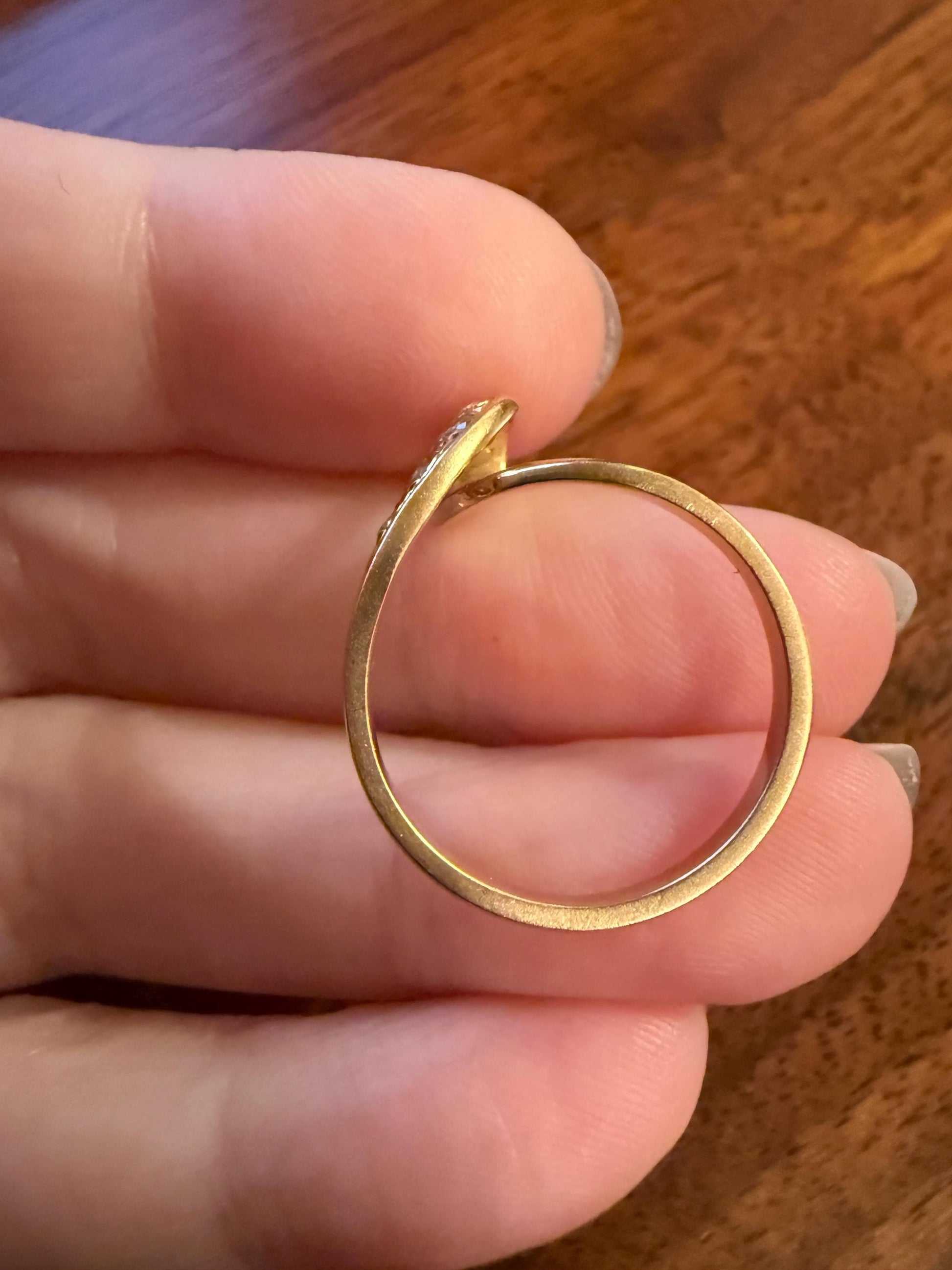 LOOP 3D French Vintage Curled Stacker Band Looped Ring 18k Gold Single Cut Diamonds Figural Tiara Chevron V Ring Retro