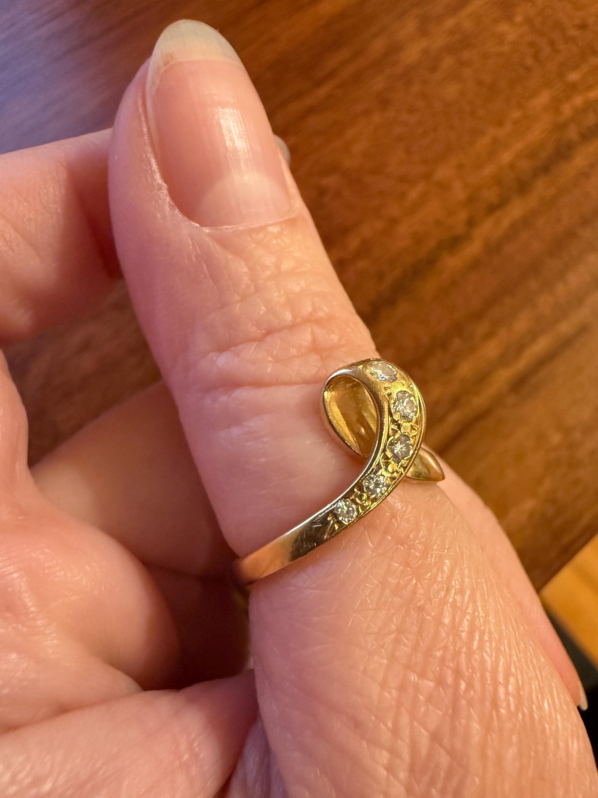 LOOP 3D French Vintage Curled Stacker Band Looped Ring 18k Gold Single Cut Diamonds Figural Tiara Chevron V Ring Retro