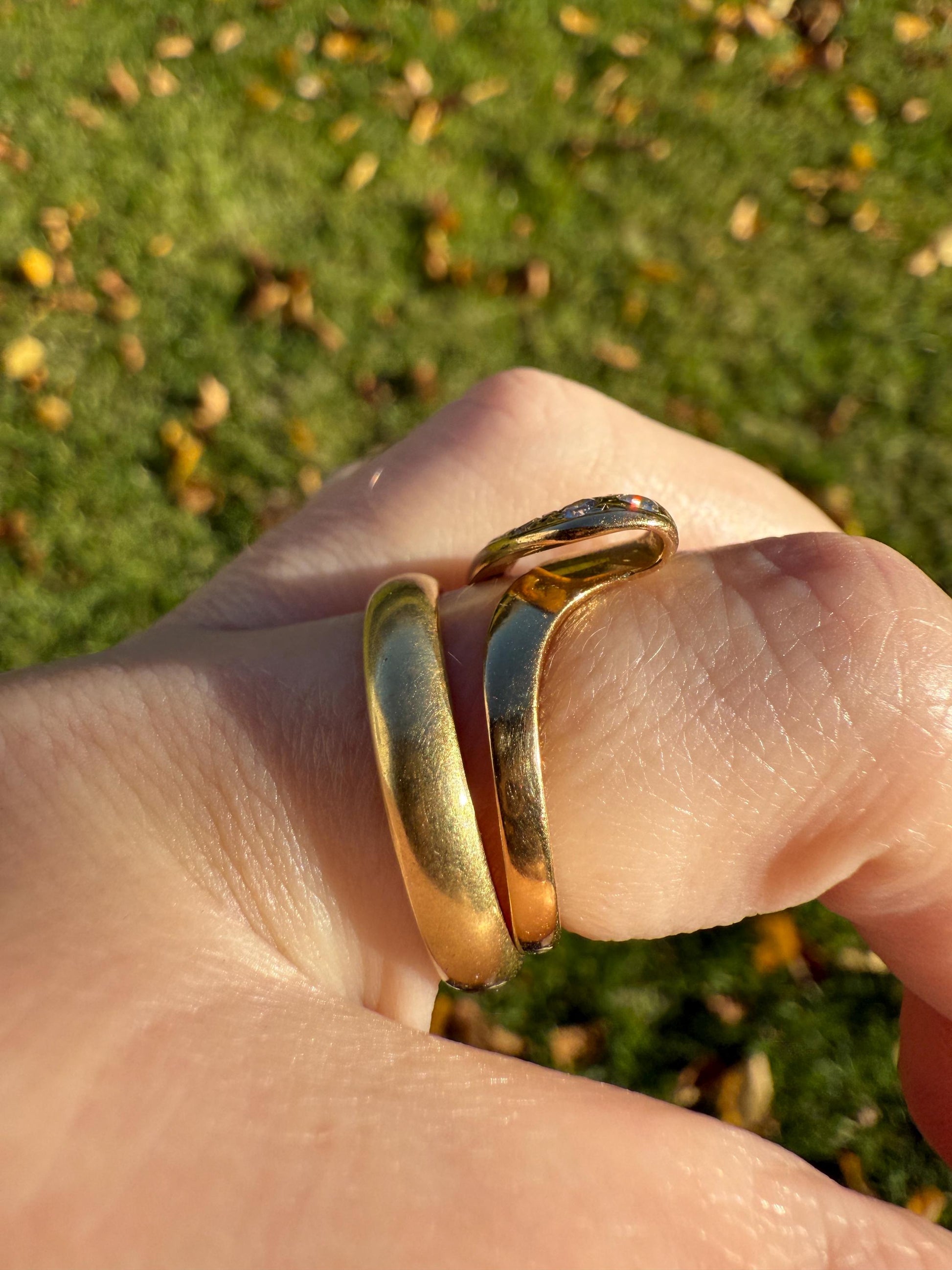 LOOP 3D French Vintage Curled Stacker Band Looped Ring 18k Gold Single Cut Diamonds Figural Tiara Chevron V Ring Retro