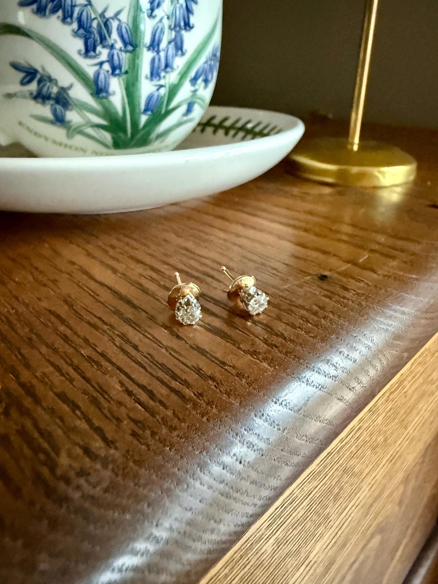 Vintage .7 Ctw Transitional Cut DIAMOND Buttercup Prong Stud Earrings French 18k Gold Platinum Romantic Gift Earstack Minimalist Alpa Back