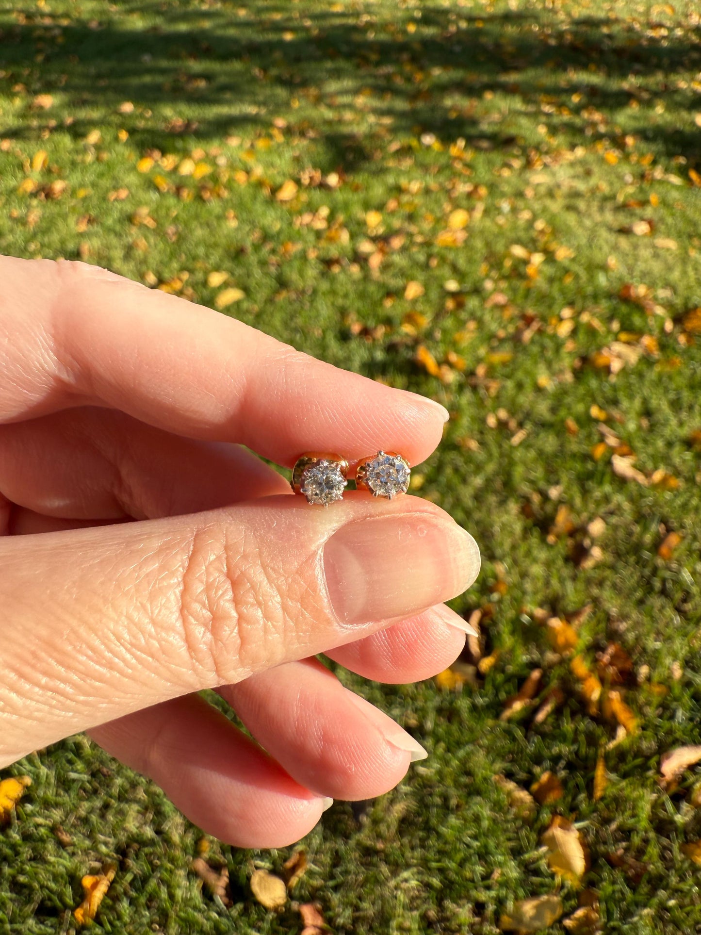 Vintage .7 Ctw Transitional Cut DIAMOND Buttercup Prong Stud Earrings French 18k Gold Platinum Romantic Gift Earstack Minimalist Alpa Back