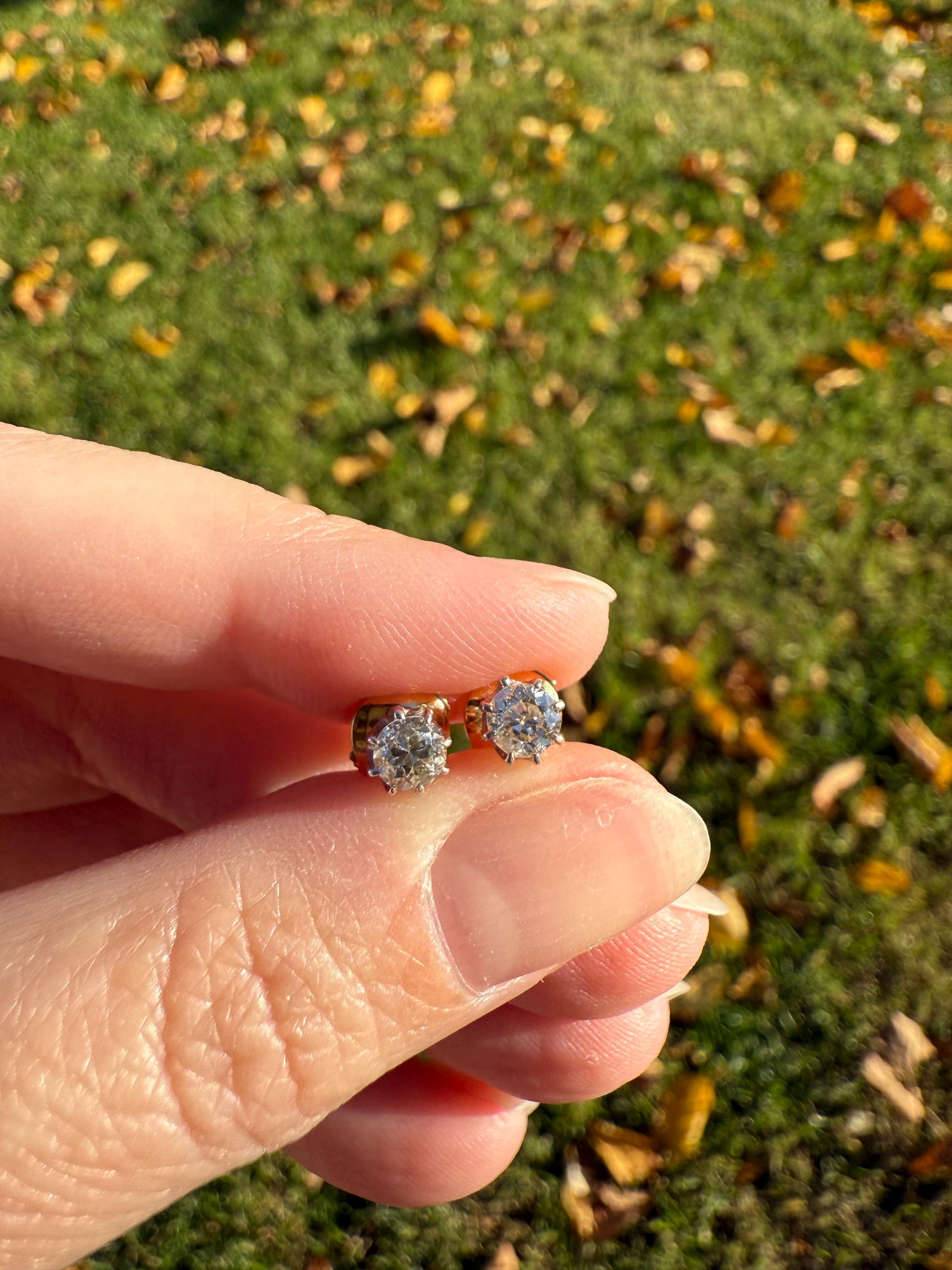 Vintage .7 Ctw Transitional Cut DIAMOND Buttercup Prong Stud Earrings French 18k Gold Platinum Romantic Gift Earstack Minimalist Alpa Back