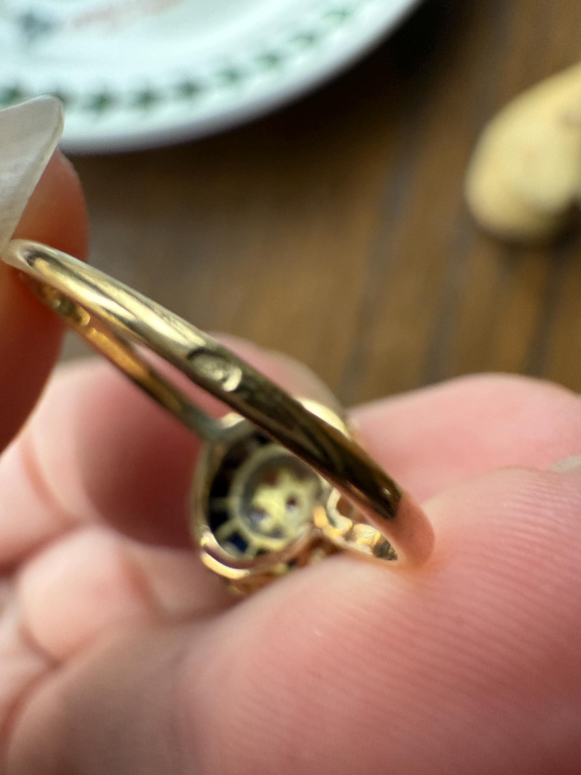 OVAL Rose Cut Diamond Carre Trapezoid Sapphire HALO Ring French Antique 18k Gold Edwardian Ornate Tall Stacker OmC Blue Channel Set