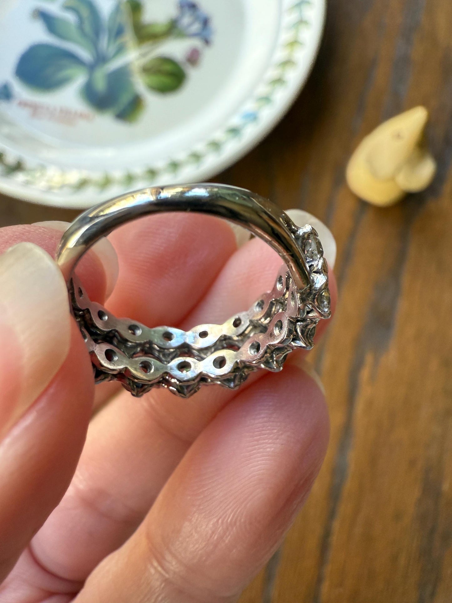 Vintage 2 1/4 CARATS Double Row Ring Old Mine European Cut Diamond Half Hoop Eternity Band 14k White Gold Wedding Stacker 2.25Ctw OMC