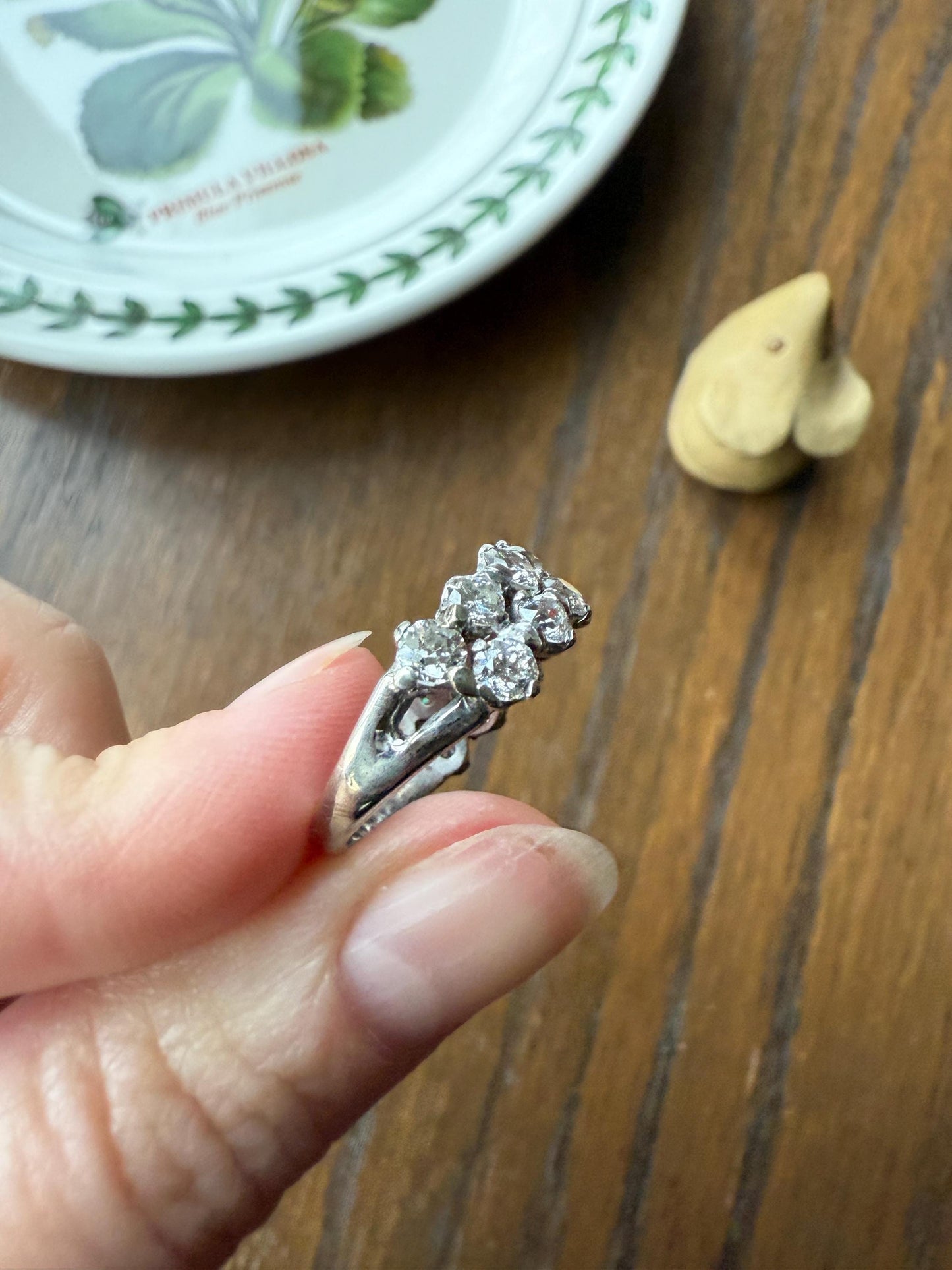 Vintage 2 1/4 CARATS Double Row Ring Old Mine European Cut Diamond Half Hoop Eternity Band 14k White Gold Wedding Stacker 2.25Ctw OMC