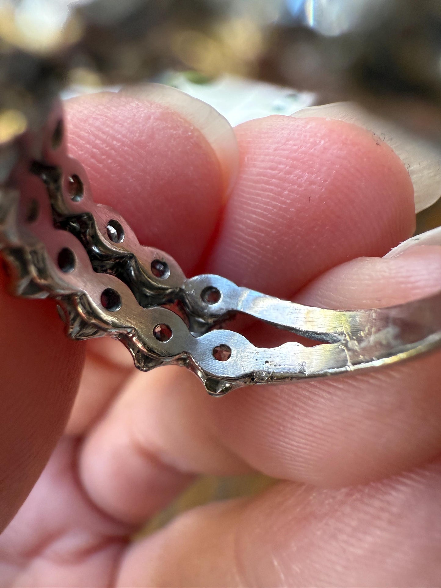 Vintage 2 1/4 CARATS Double Row Ring Old Mine European Cut Diamond Half Hoop Eternity Band 14k White Gold Wedding Stacker 2.25Ctw OMC