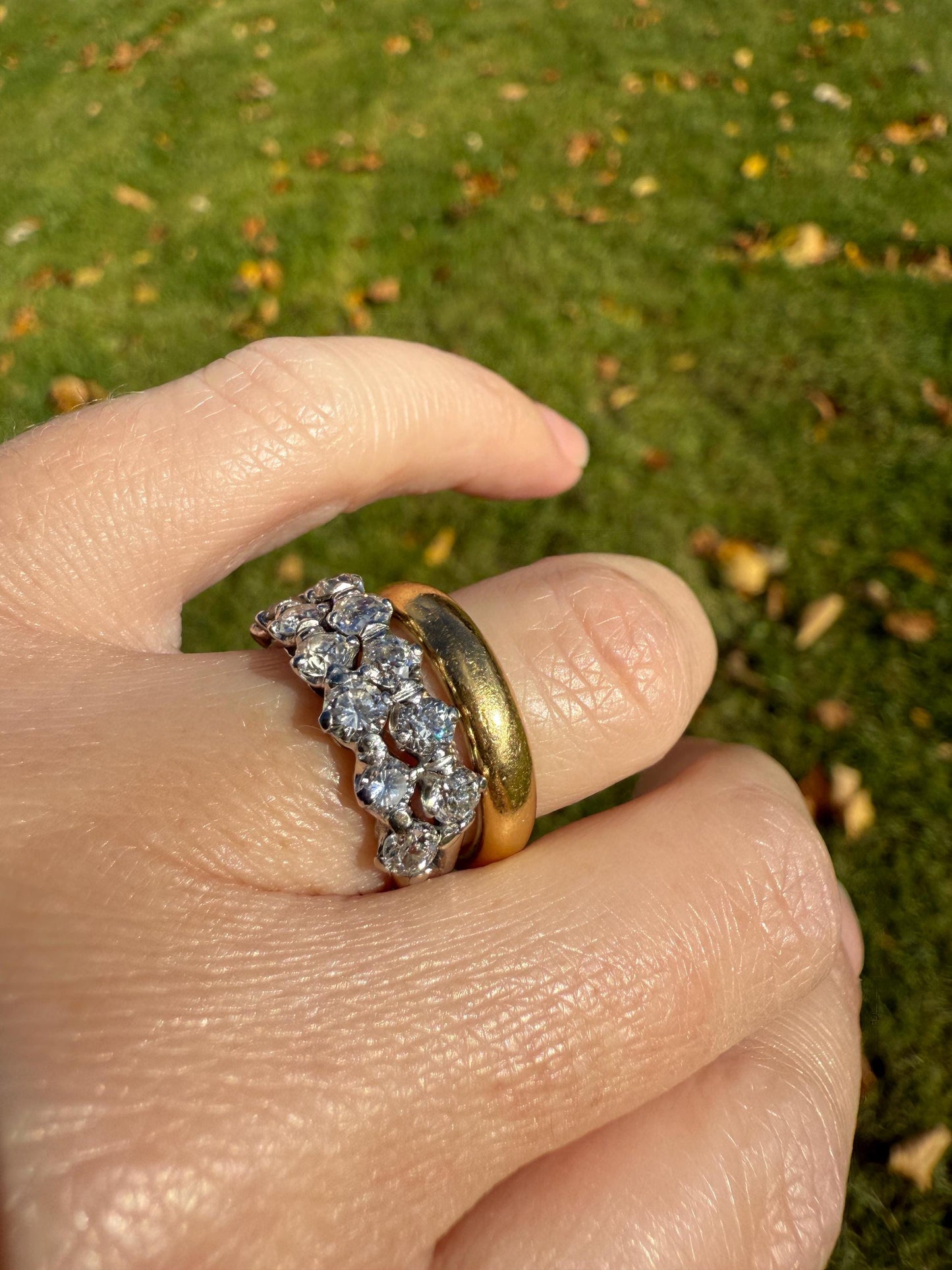 Vintage 2 1/4 CARATS Double Row Ring Old Mine European Cut Diamond Half Hoop Eternity Band 14k White Gold Wedding Stacker 2.25Ctw OMC