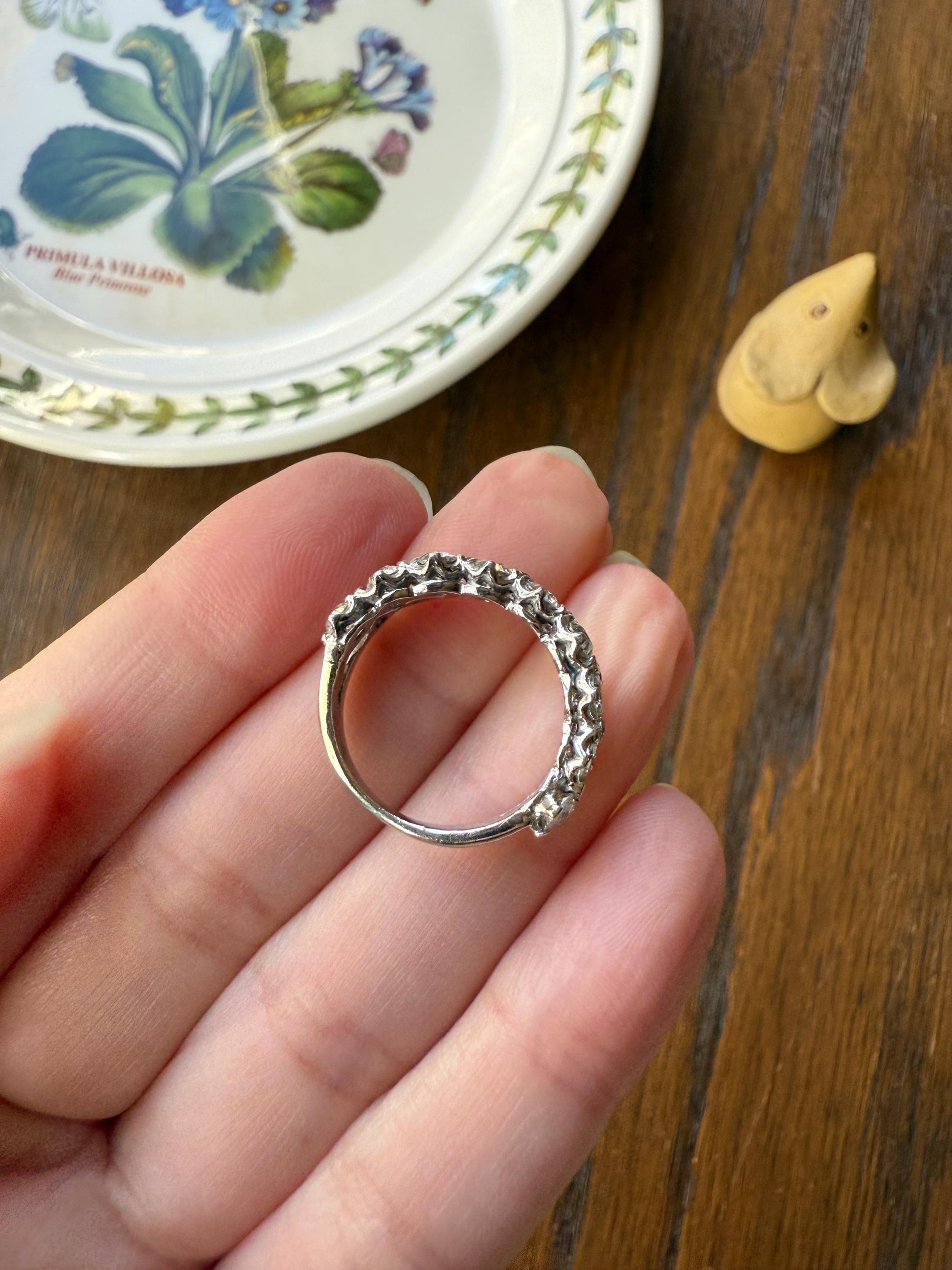 Vintage 2 1/4 CARATS Double Row Ring Old Mine European Cut Diamond Half Hoop Eternity Band 14k White Gold Wedding Stacker 2.25Ctw OMC