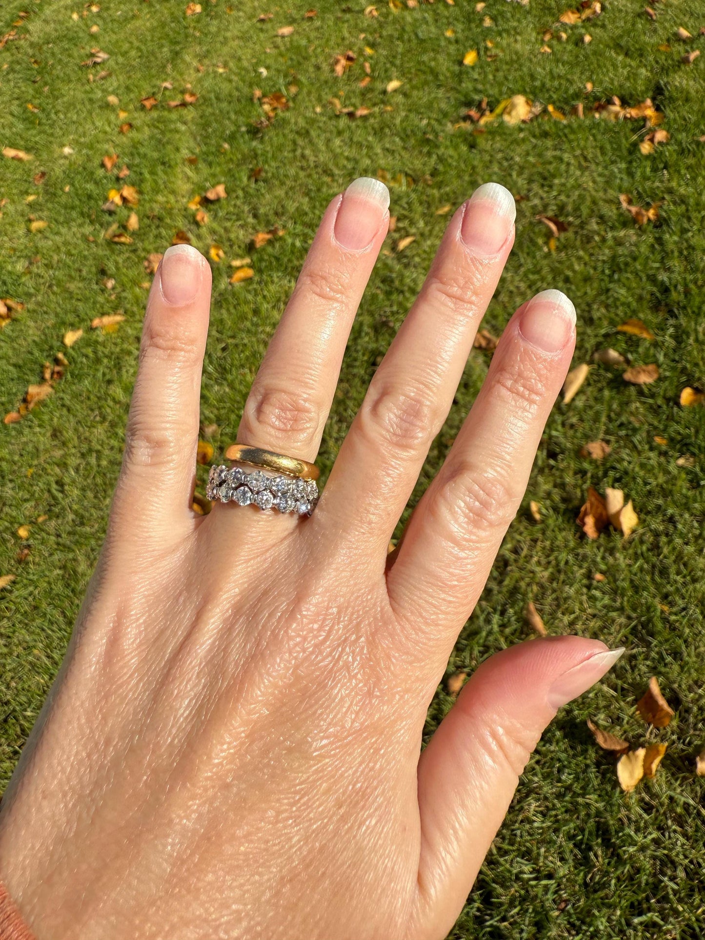 Vintage 2 1/4 CARATS Double Row Ring Old Mine European Cut Diamond Half Hoop Eternity Band 14k White Gold Wedding Stacker 2.25Ctw OMC