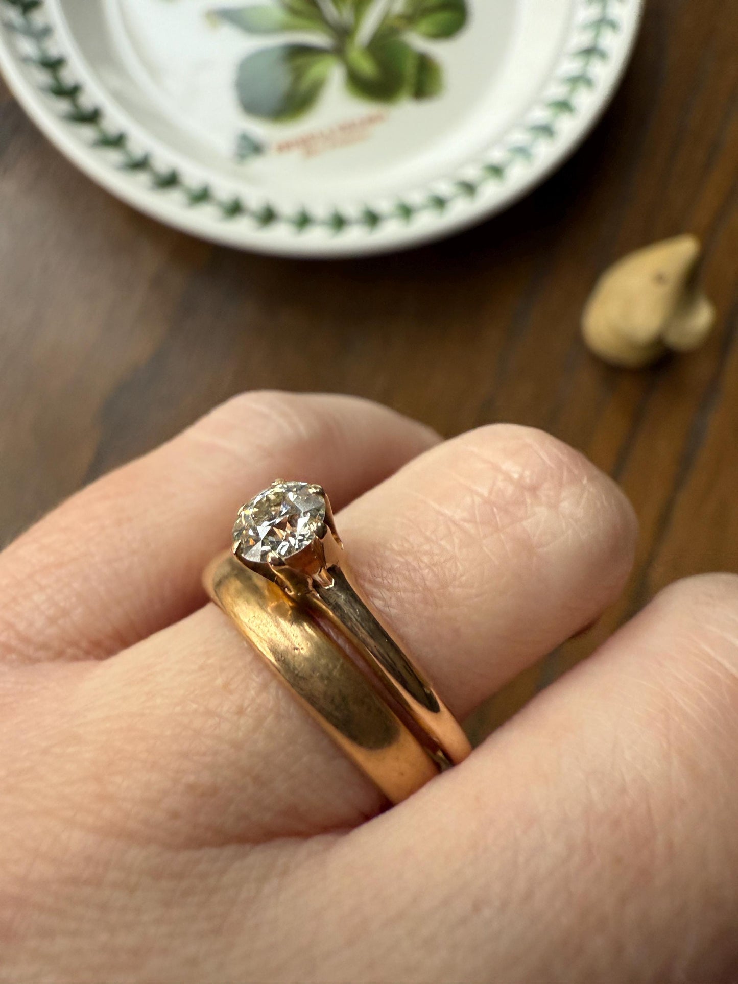 Antique .6 Carat Old European Cut DIAMOND Solitaire Engagement Ring Stacker 14k Yellow Gold Wedding Something Old Daily Wear Prong Set Gift