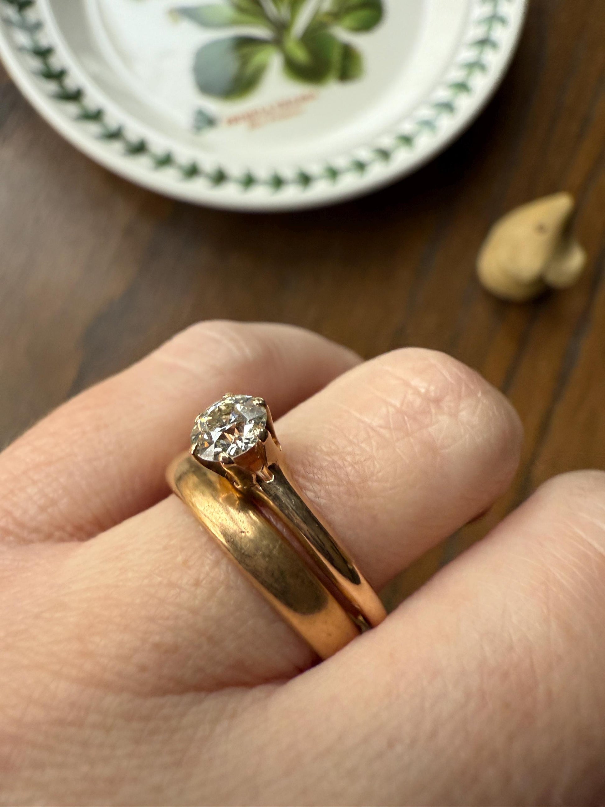 Antique .6 Carat Old European Cut DIAMOND Solitaire Engagement Ring Stacker 14k Yellow Gold Wedding Something Old Daily Wear Prong Set Gift