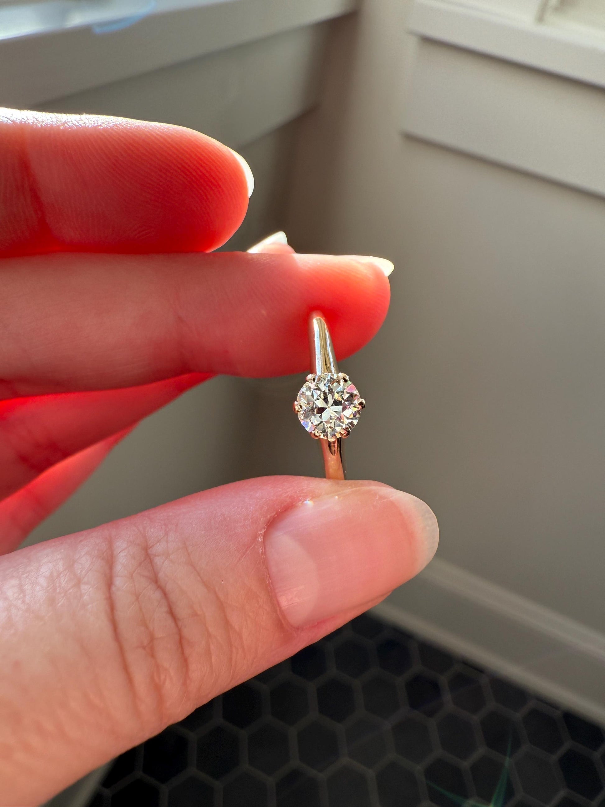 Antique .6 Carat Old European Cut DIAMOND Solitaire Engagement Ring Stacker 14k Yellow Gold Wedding Something Old Daily Wear Prong Set Gift