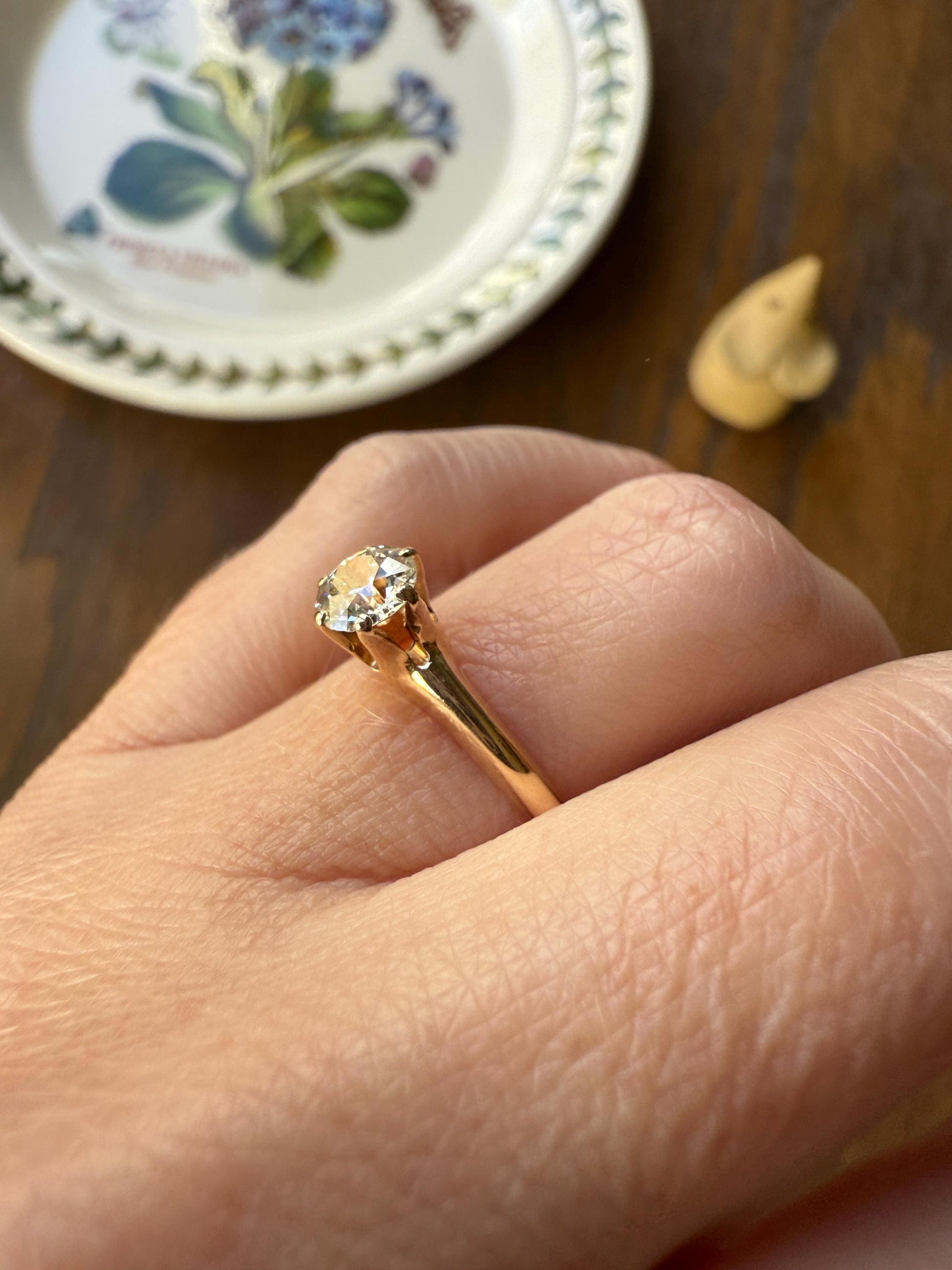 Antique .6 Carat Old European Cut DIAMOND Solitaire Engagement Ring Stacker 14k Yellow Gold Wedding Something Old Daily Wear Prong Set Gift