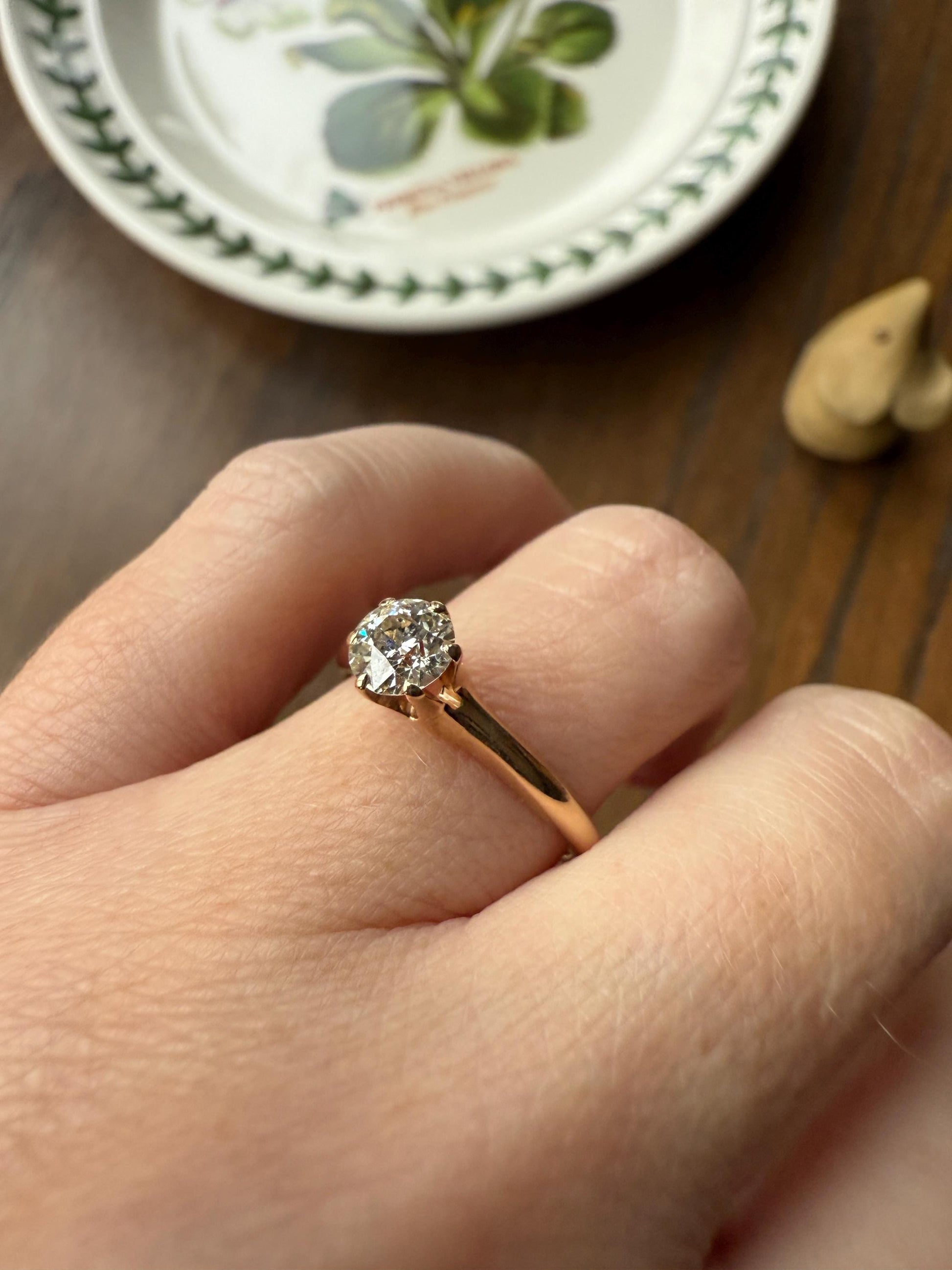 Antique .6 Carat Old European Cut DIAMOND Solitaire Engagement Ring Stacker 14k Yellow Gold Wedding Something Old Daily Wear Prong Set Gift