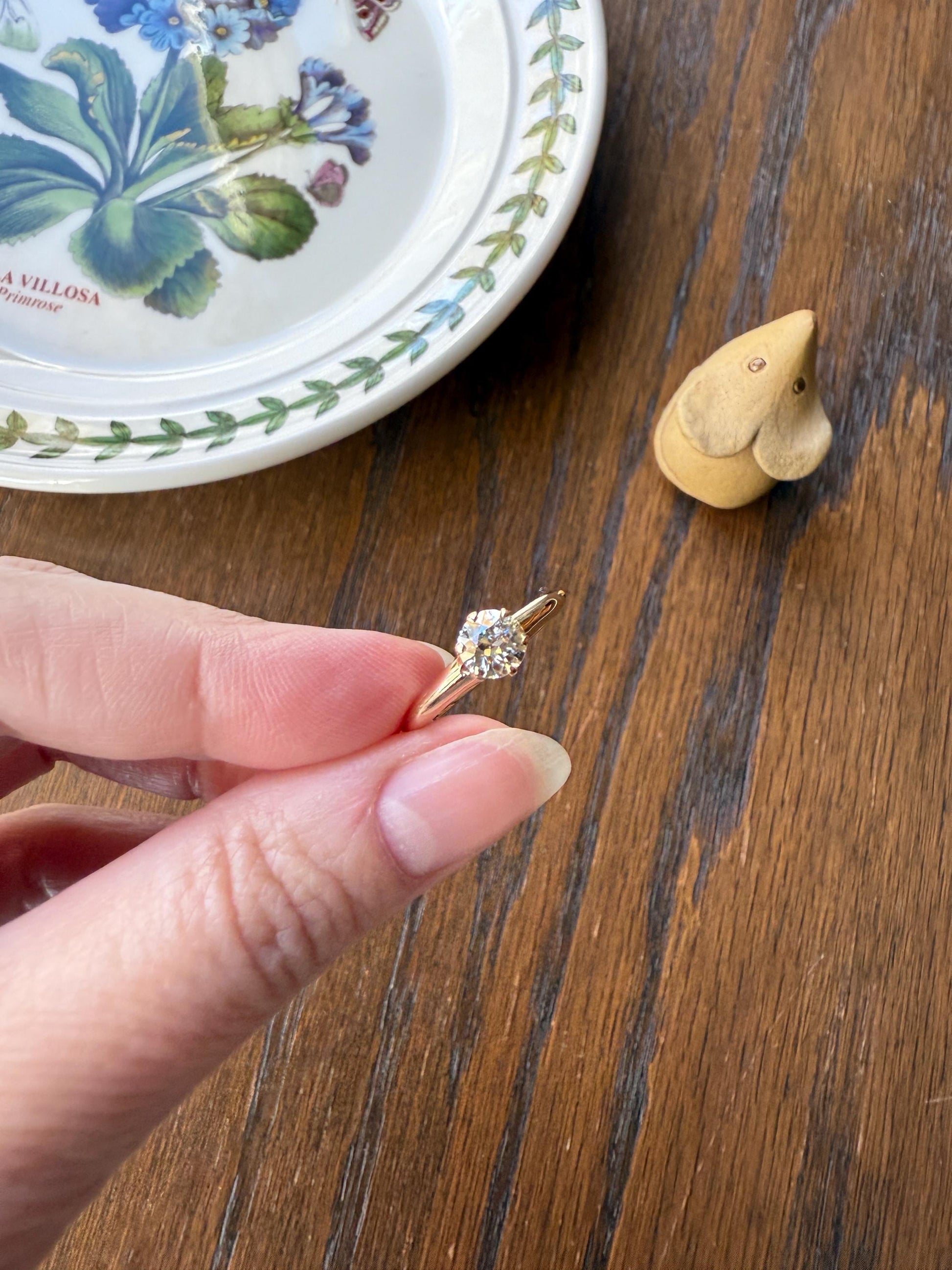 Antique .6 Carat Old European Cut DIAMOND Solitaire Engagement Ring Stacker 14k Yellow Gold Wedding Something Old Daily Wear Prong Set Gift