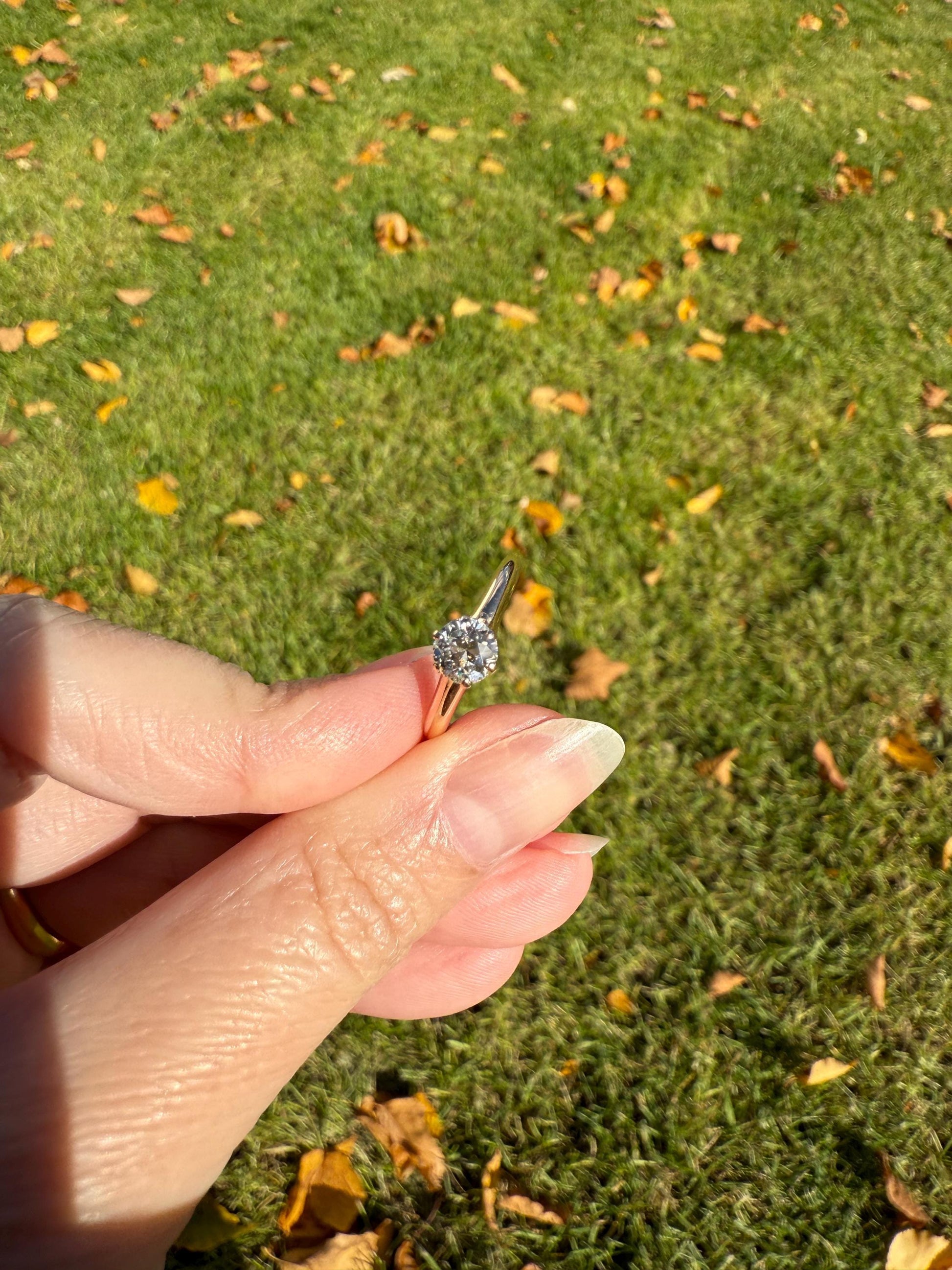 Antique .6 Carat Old European Cut DIAMOND Solitaire Engagement Ring Stacker 14k Yellow Gold Wedding Something Old Daily Wear Prong Set Gift