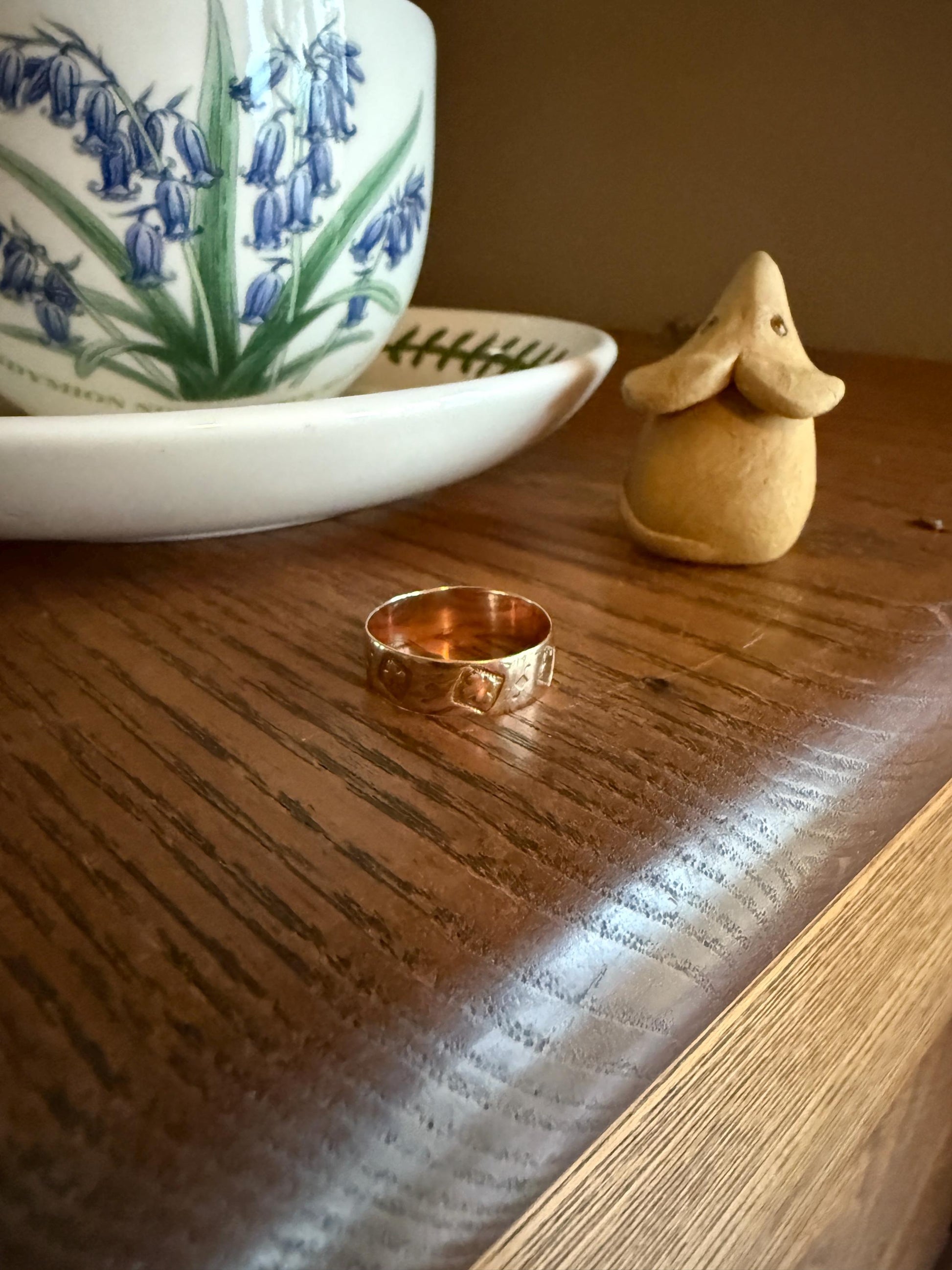 Quatrefoil Victorian Wedding Ring 5.8mm Wide Cigar Band Antique 10k Gold Solid Rosy Eternity Stacker Romantic Gift Geometric