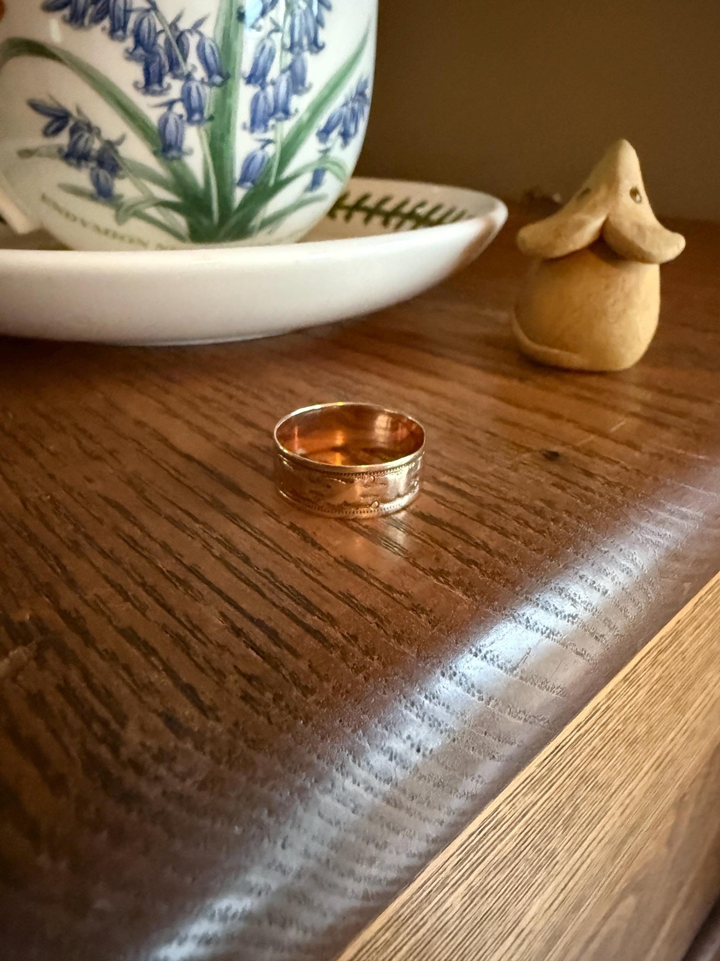 Patterned Victorian Wedding Ring 6.9mm Wide Cigar Band Antique 10k Gold Solid Rosy Eternity Stacker Romantic Gift Geometric