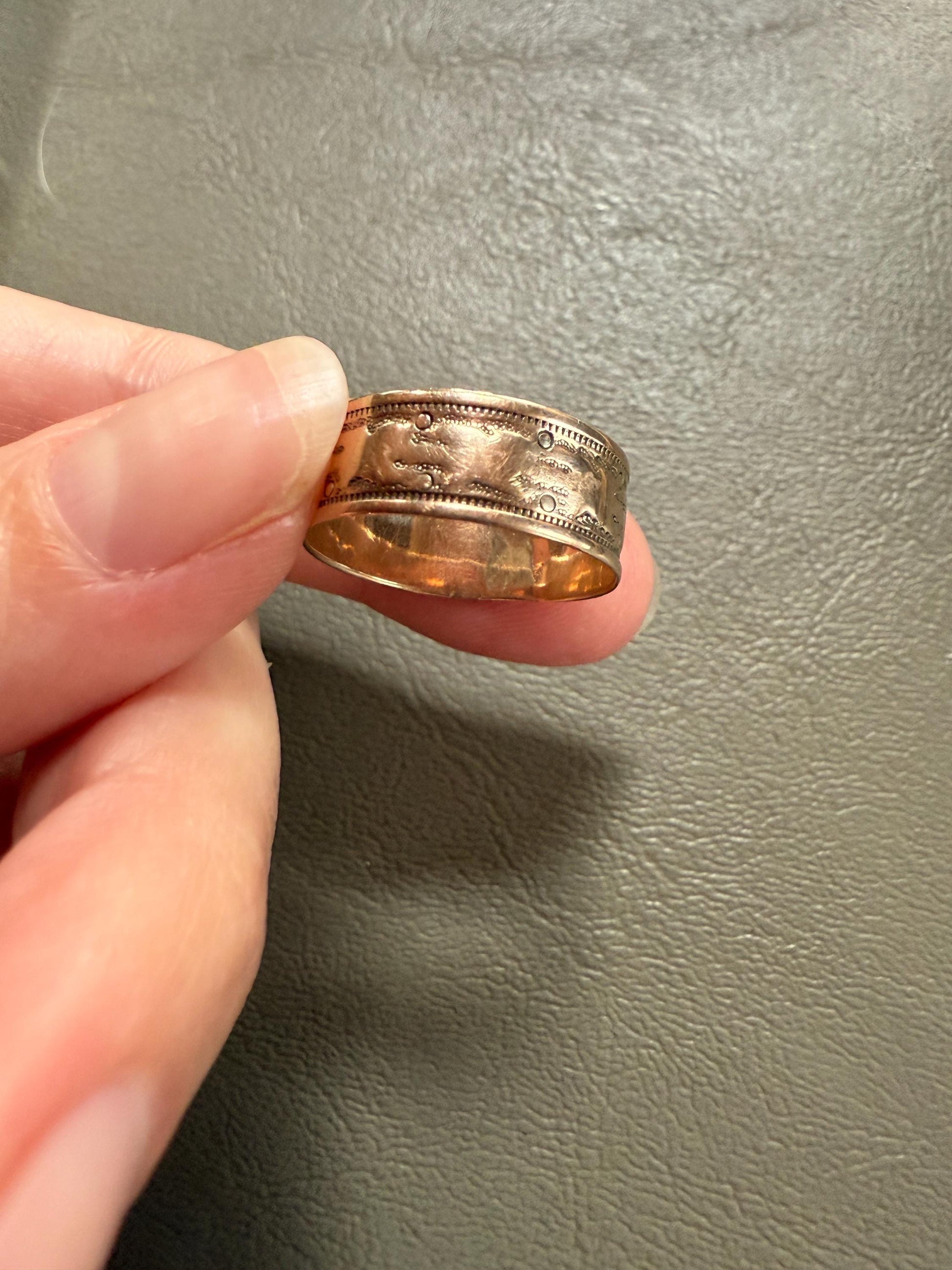 Patterned Victorian Wedding Ring 6.9mm Wide Cigar Band Antique 10k Gold Solid Rosy Eternity Stacker Romantic Gift Geometric