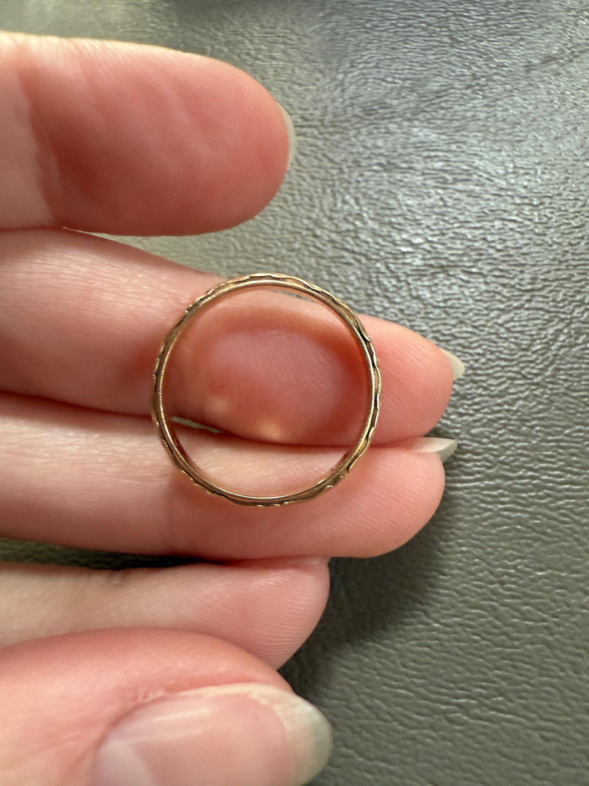 ORANGE BLOSSOM Floral Embossed Antique 14k Gold Solid Eternity Stacker Skinny Wedding Band Romantic Gift Geometric Forget Me Not Flowers