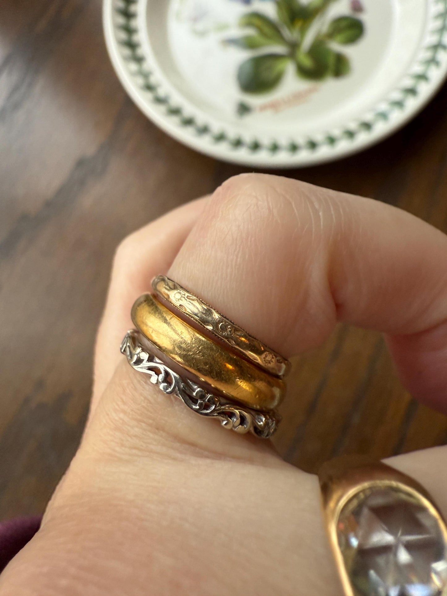 ORANGE BLOSSOM Floral Embossed Antique 14k Gold Solid Eternity Stacker Skinny Wedding Band Romantic Gift Geometric Forget Me Not Flowers