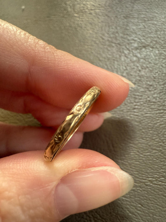 ORANGE BLOSSOM Floral Embossed Antique 14k Gold Solid Eternity Stacker Skinny Wedding Band Romantic Gift Geometric Forget Me Not Flowers