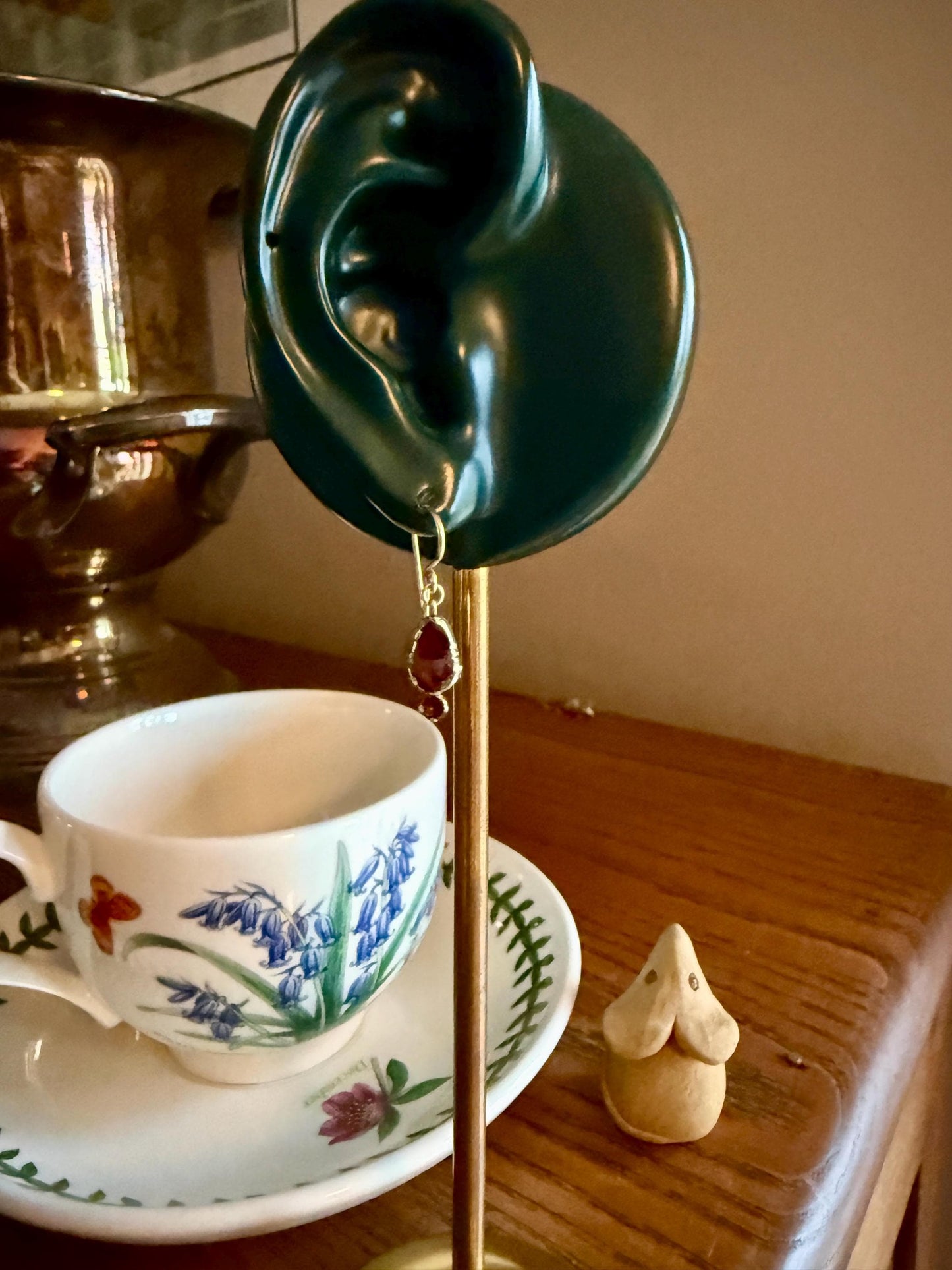 Teardrop Dangles Antique PERPIGNAN GARNET Earrings 18k Gold 14k Ear Wires French Dormouse Rose Cut Closed Back Almandine Glowing