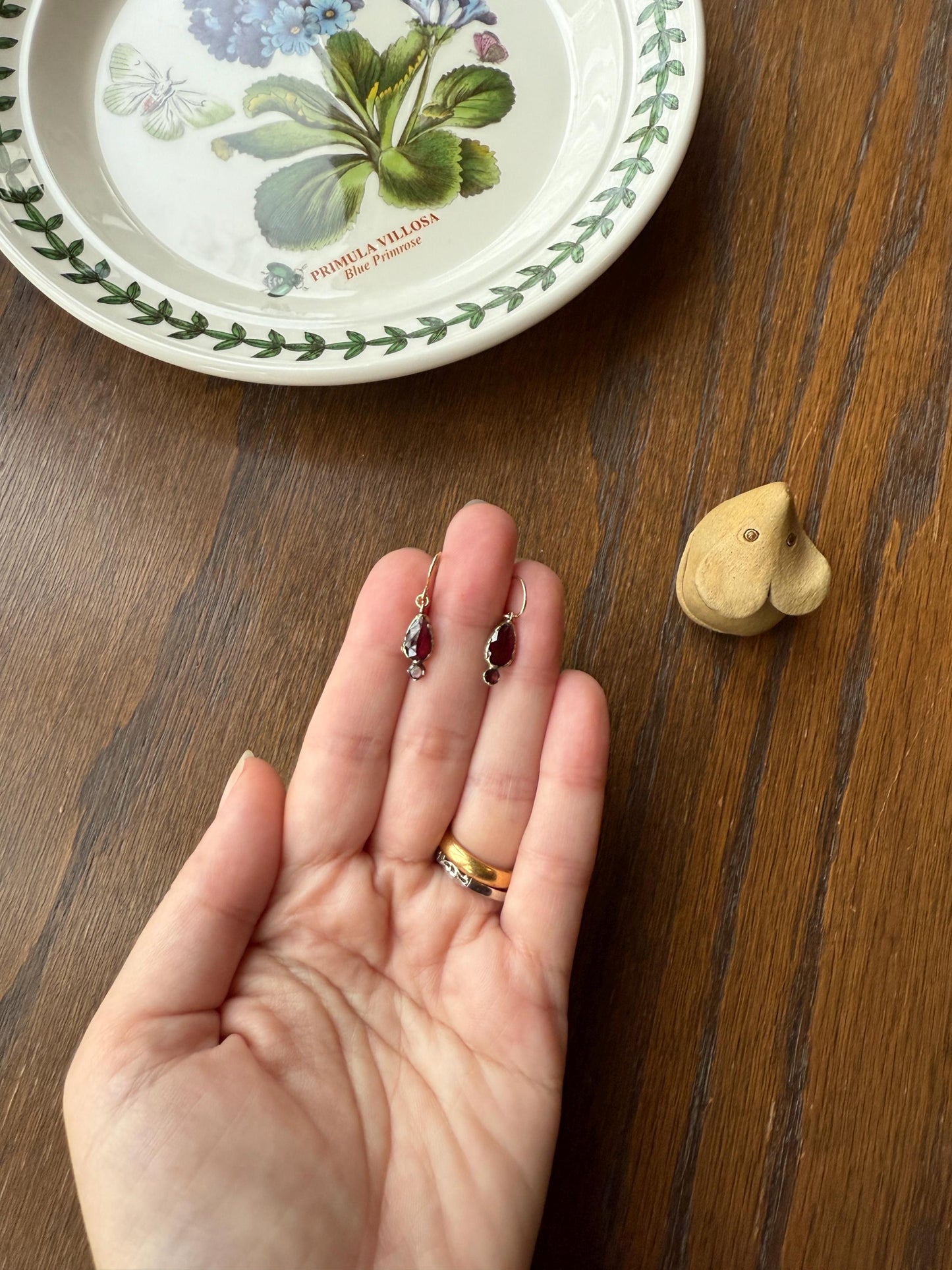 Teardrop Dangles Antique PERPIGNAN GARNET Earrings 18k Gold 14k Ear Wires French Dormouse Rose Cut Closed Back Almandine Glowing
