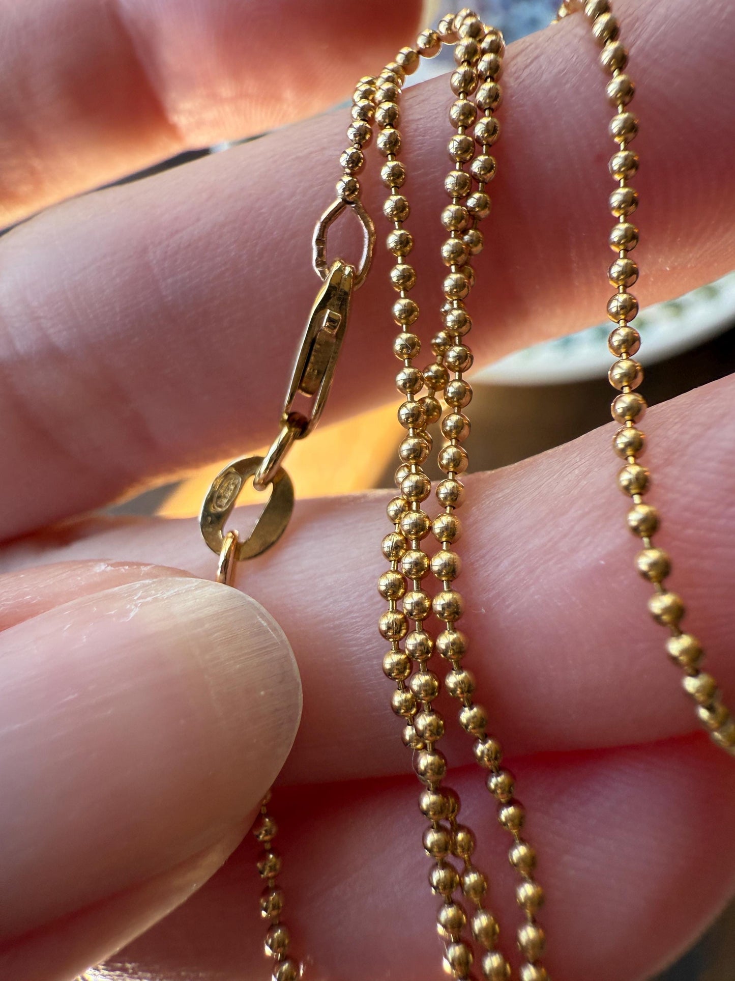 Vintage Teeny Tiny Mini Bead 14k Gold Pearl 16" Chain Necklace Solid Ball Rivet Minimalist Layering Pendant Holder Shimmer Neckmess Gift