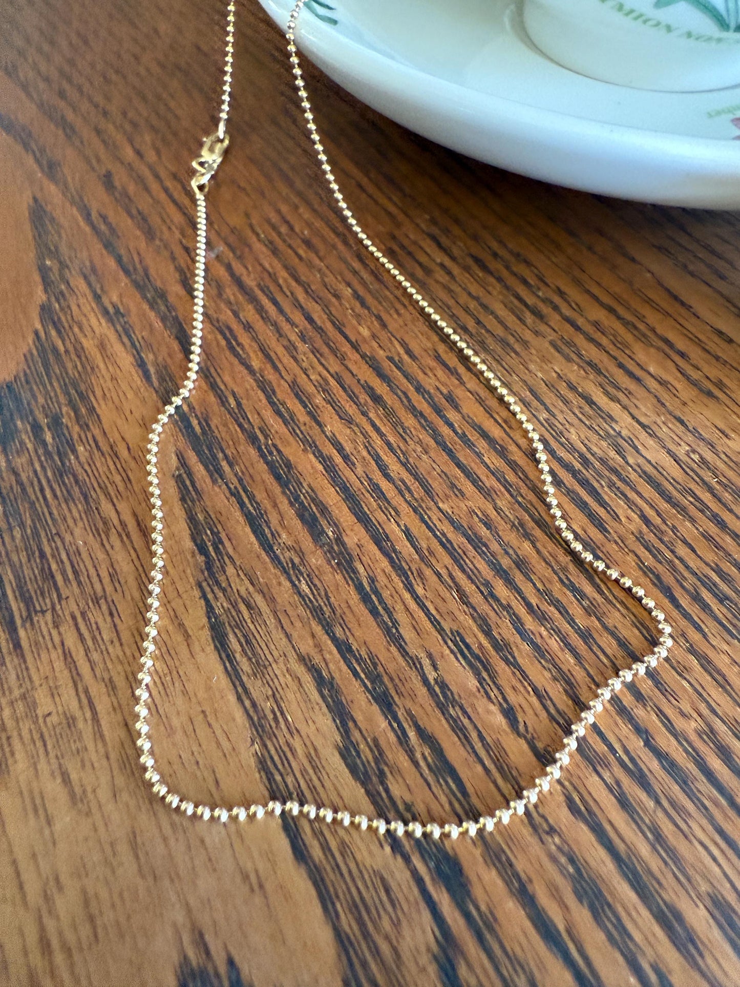 Vintage Teeny Tiny Mini Bead 14k Gold Pearl 16" Chain Necklace Solid Ball Rivet Minimalist Layering Pendant Holder Shimmer Neckmess Gift