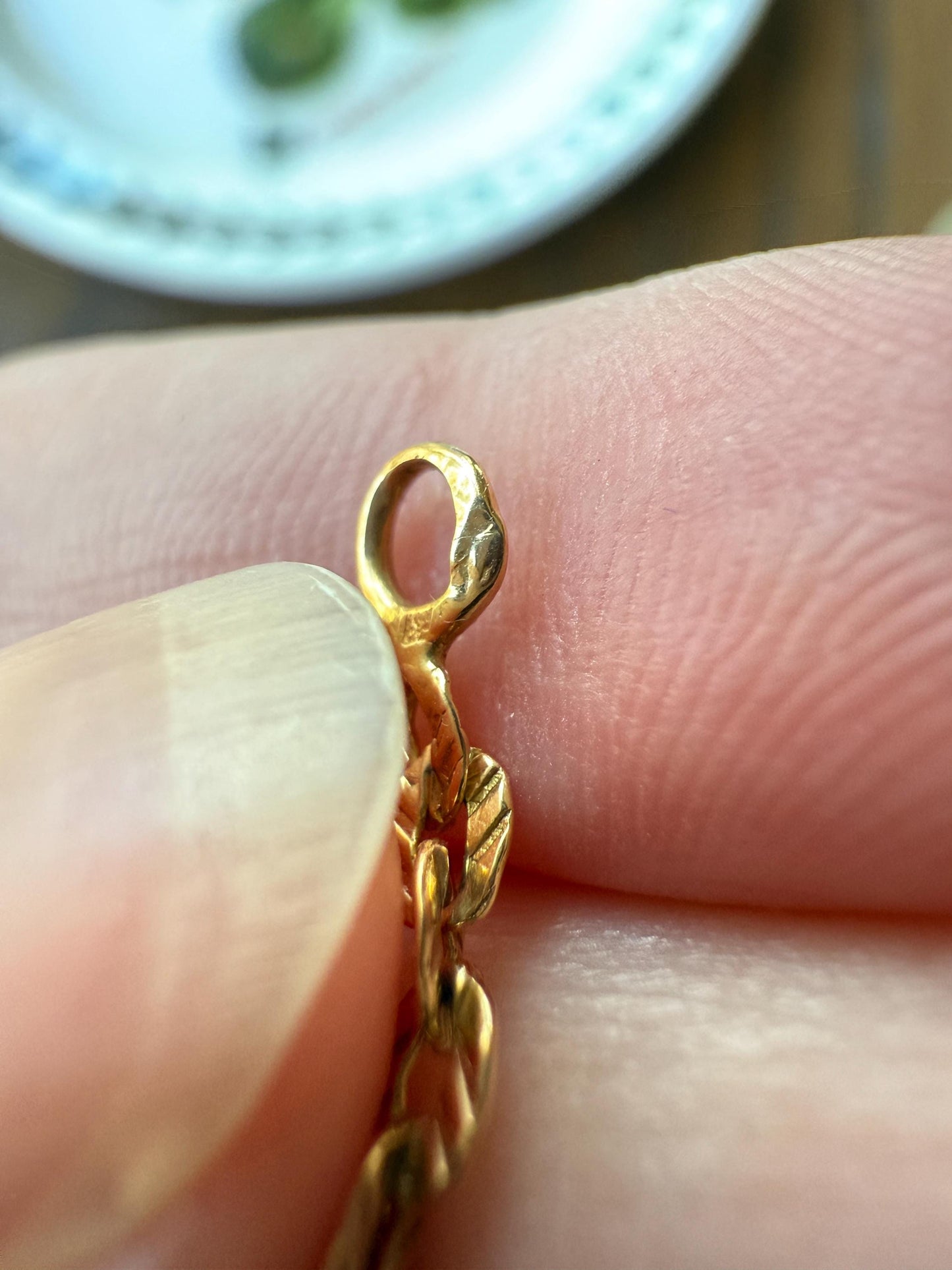 Antique 18k Gold Solid Extender Connector French Victorian Baby Child Bracelet Striped Oval Link 4.5 Inches Long