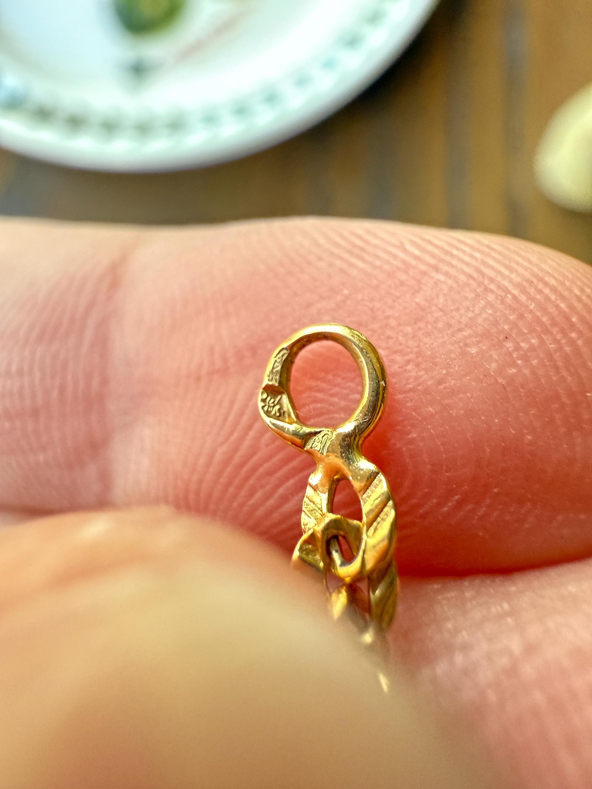 Antique 18k Gold Solid Extender Connector French Victorian Baby Child Bracelet Striped Oval Link 4.5 Inches Long