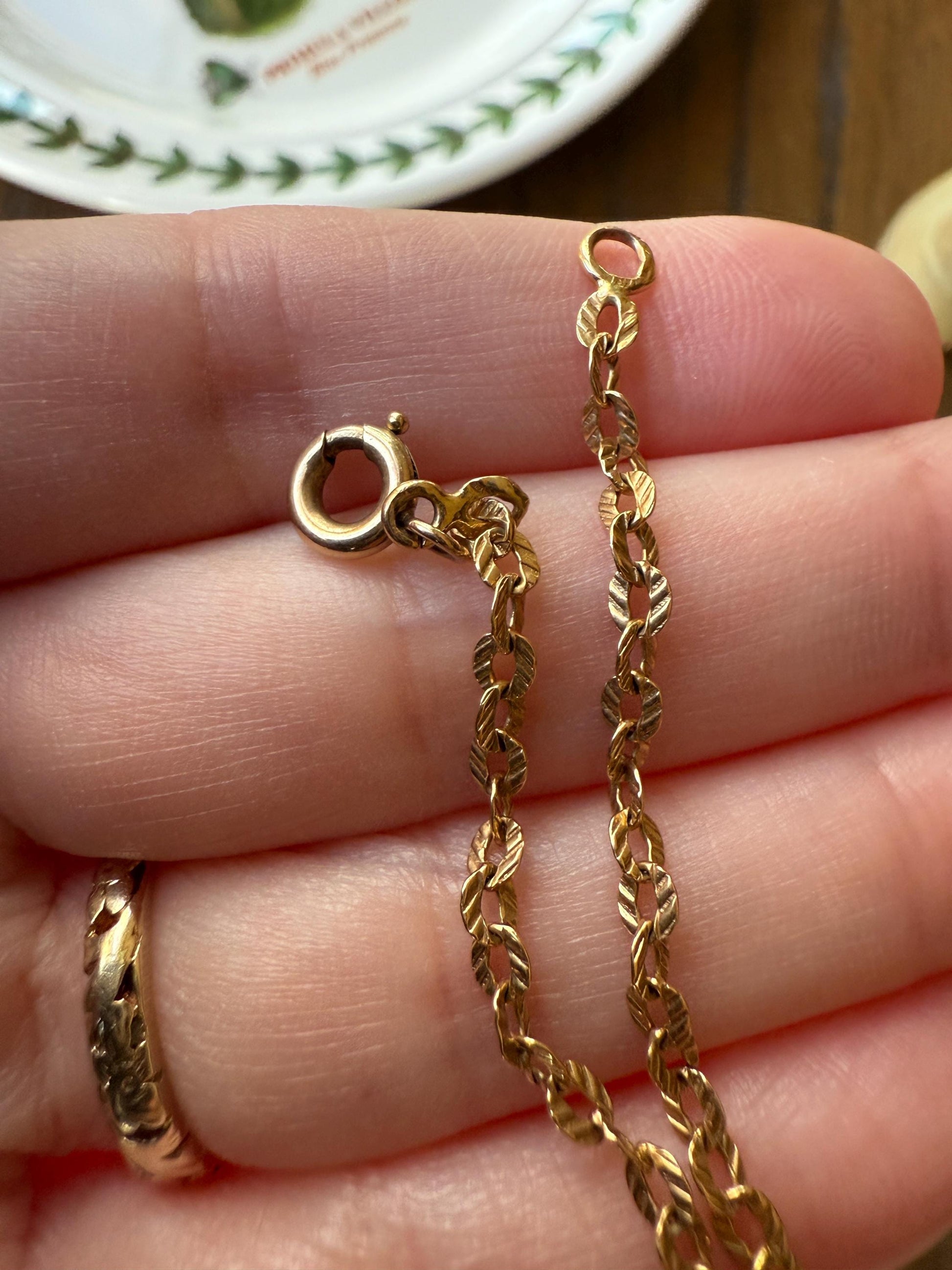 Antique 18k Gold Solid Extender Connector French Victorian Baby Child Bracelet Striped Oval Link 4.5 Inches Long