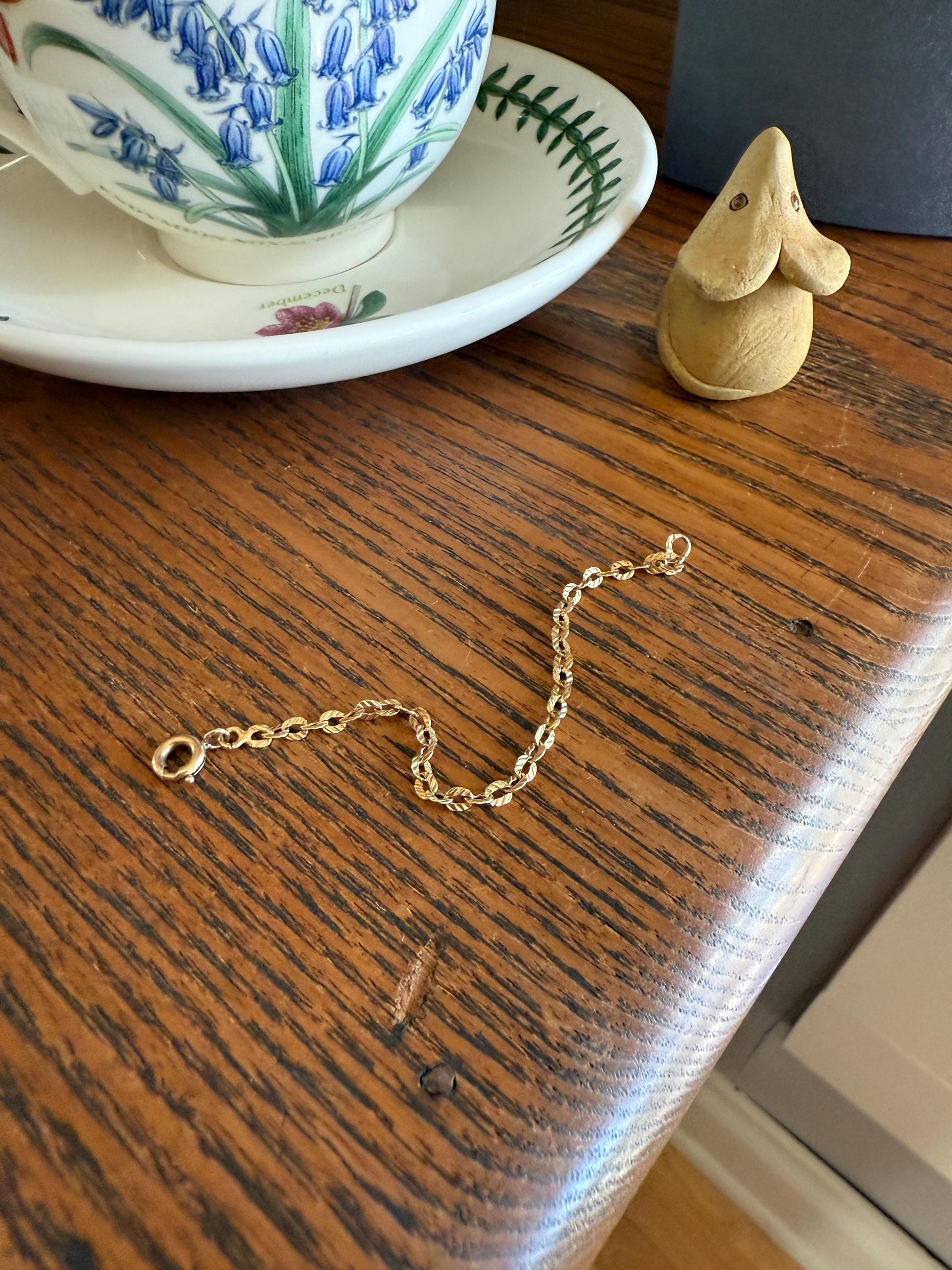 Antique 18k Gold Solid Extender Connector French Victorian Baby Child Bracelet Striped Oval Link 4.5 Inches Long