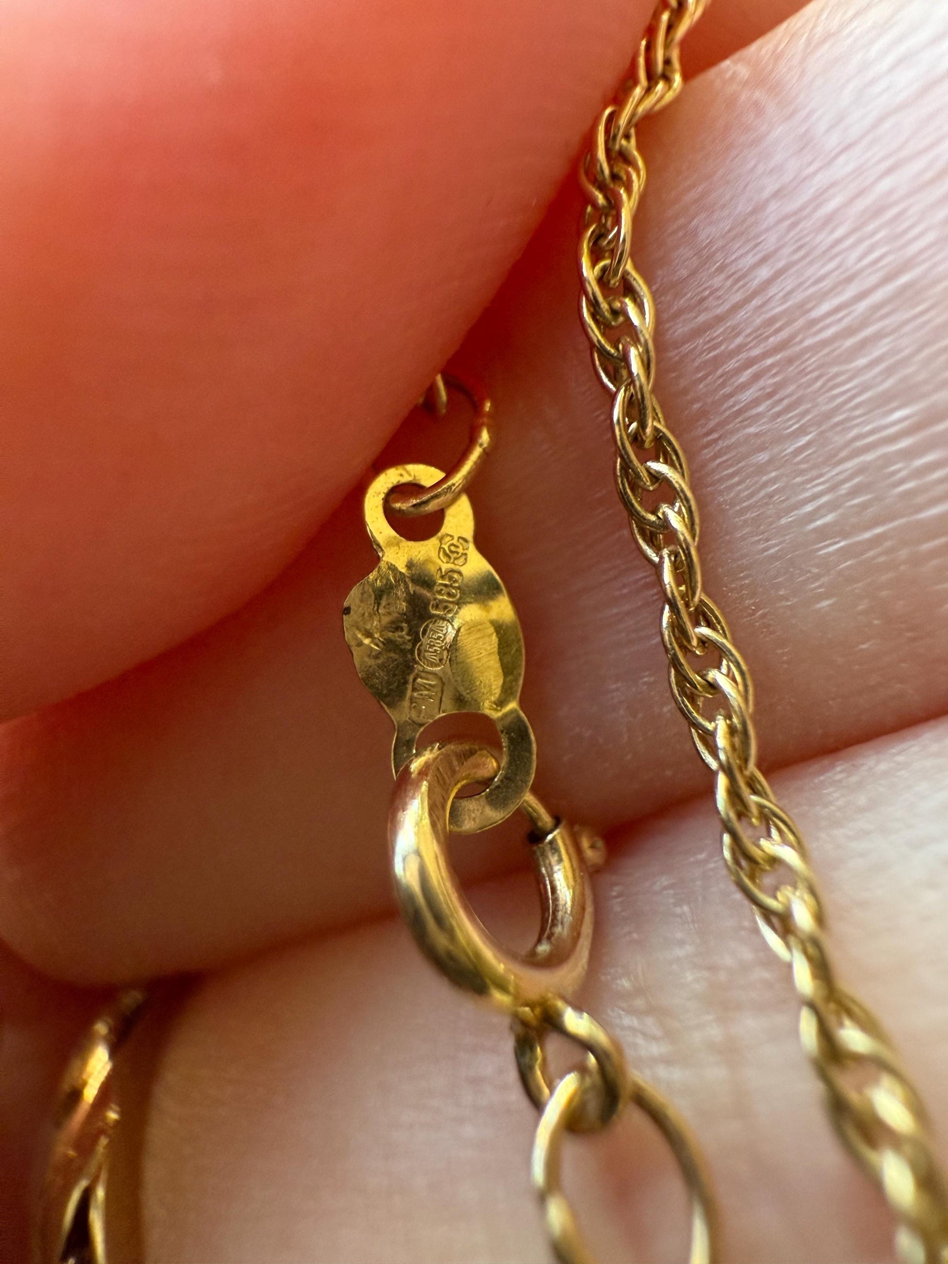 Vintage Dainty Braided Chain 14k Gold Solid Necklace Solid 19.75 Inches Minimalist Layering Pendant Holder Shimmer Neckmess Gift