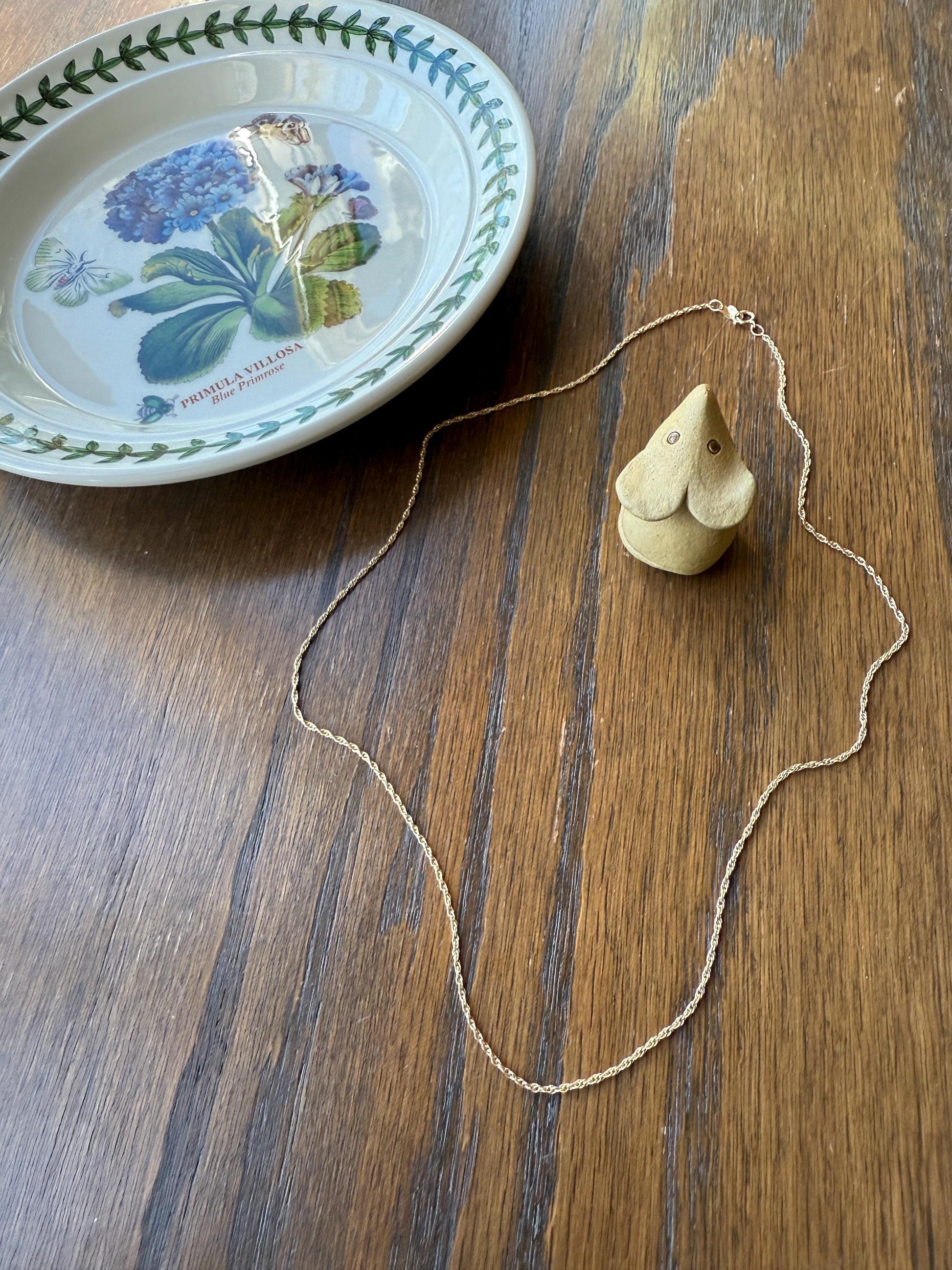 Vintage Dainty Braided Chain 14k Gold Solid Necklace Solid 19.75 Inches Minimalist Layering Pendant Holder Shimmer Neckmess Gift