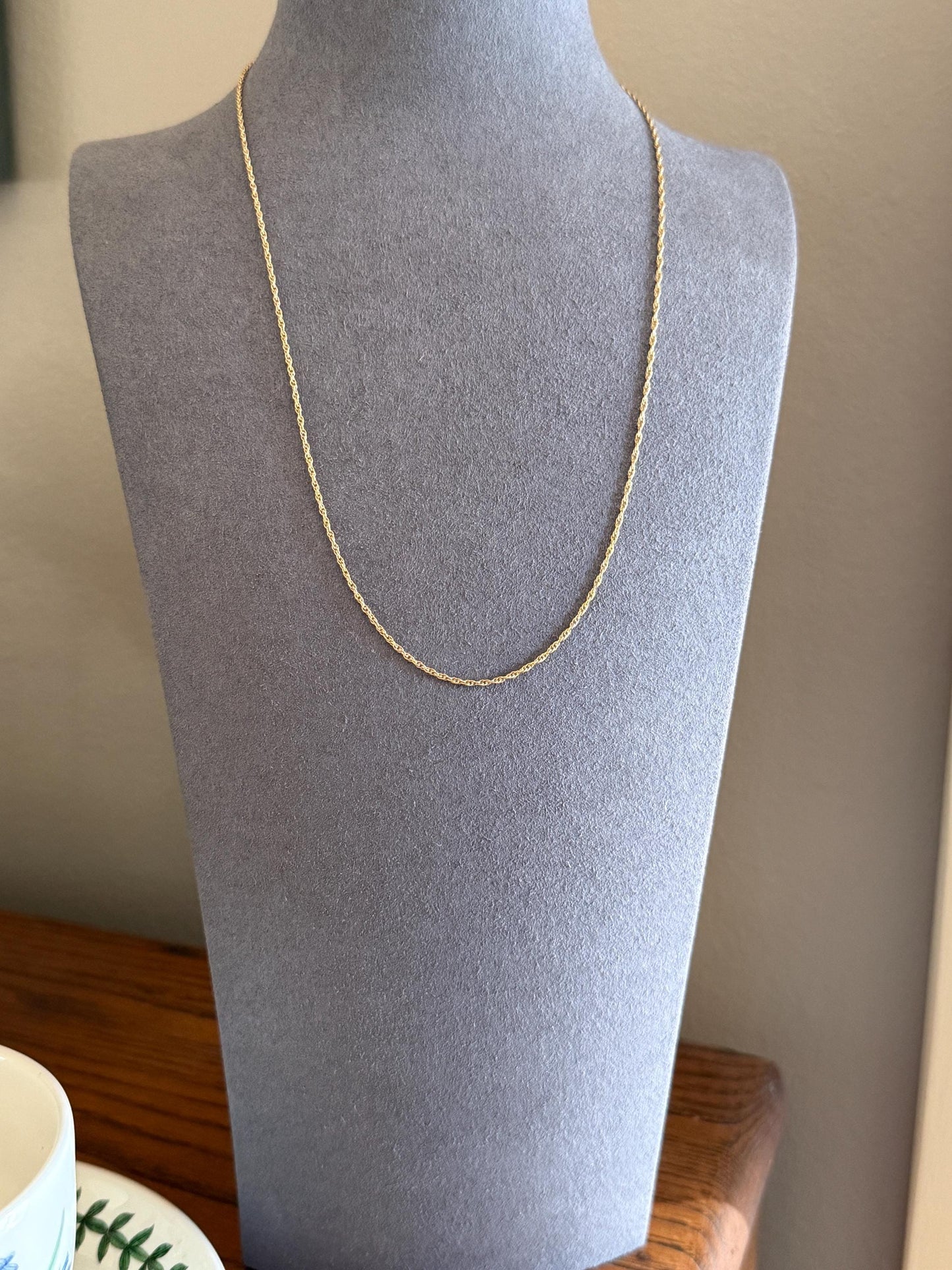 Vintage Dainty Braided Chain 14k Gold Solid Necklace Solid 19.75 Inches Minimalist Layering Pendant Holder Shimmer Neckmess Gift