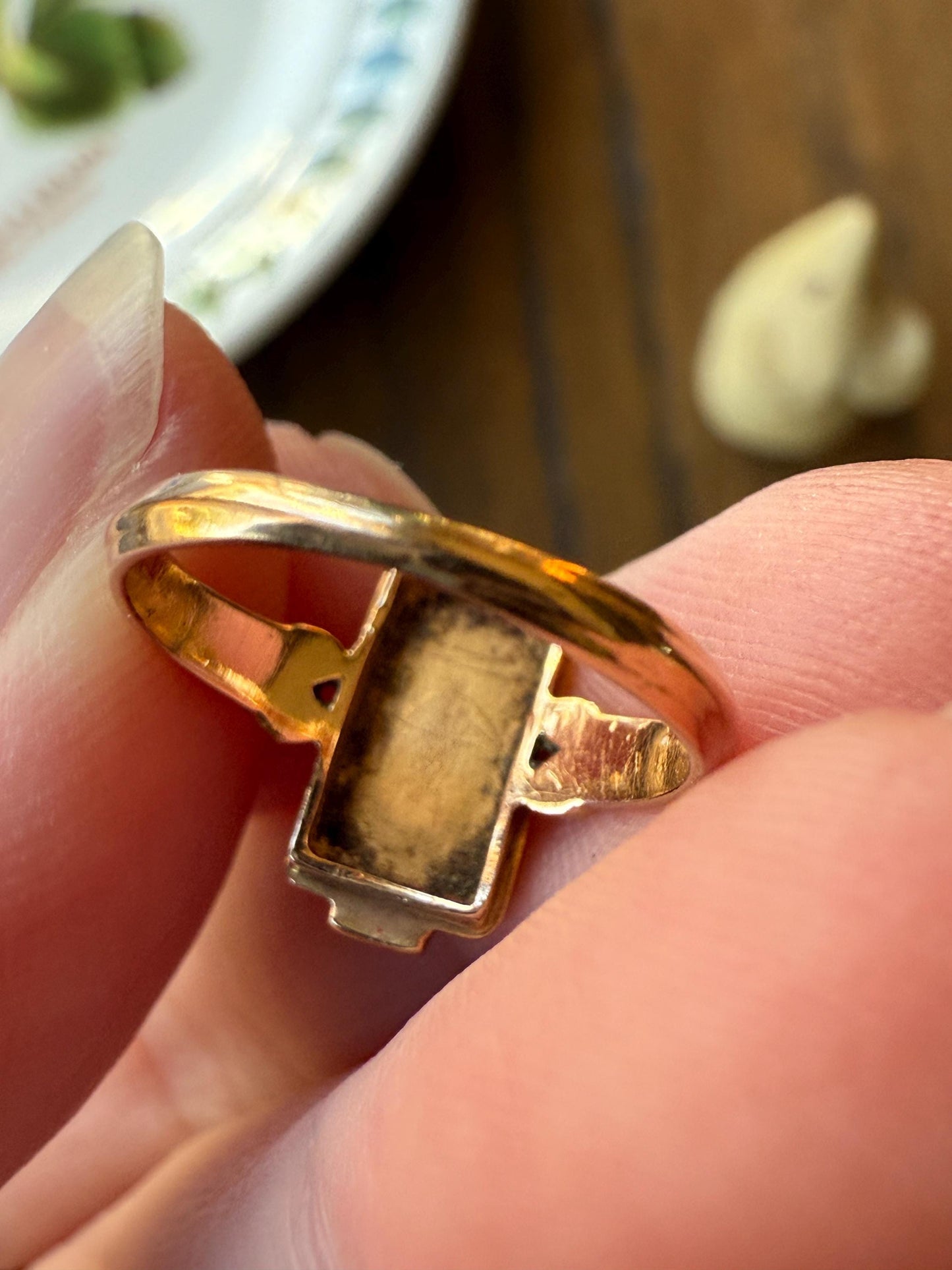 Antique 18k Gold French Turquoise Seed Pearl Linear Pinky Midi Ring Victorian Era Baby Child's Geometric Blue Dainty