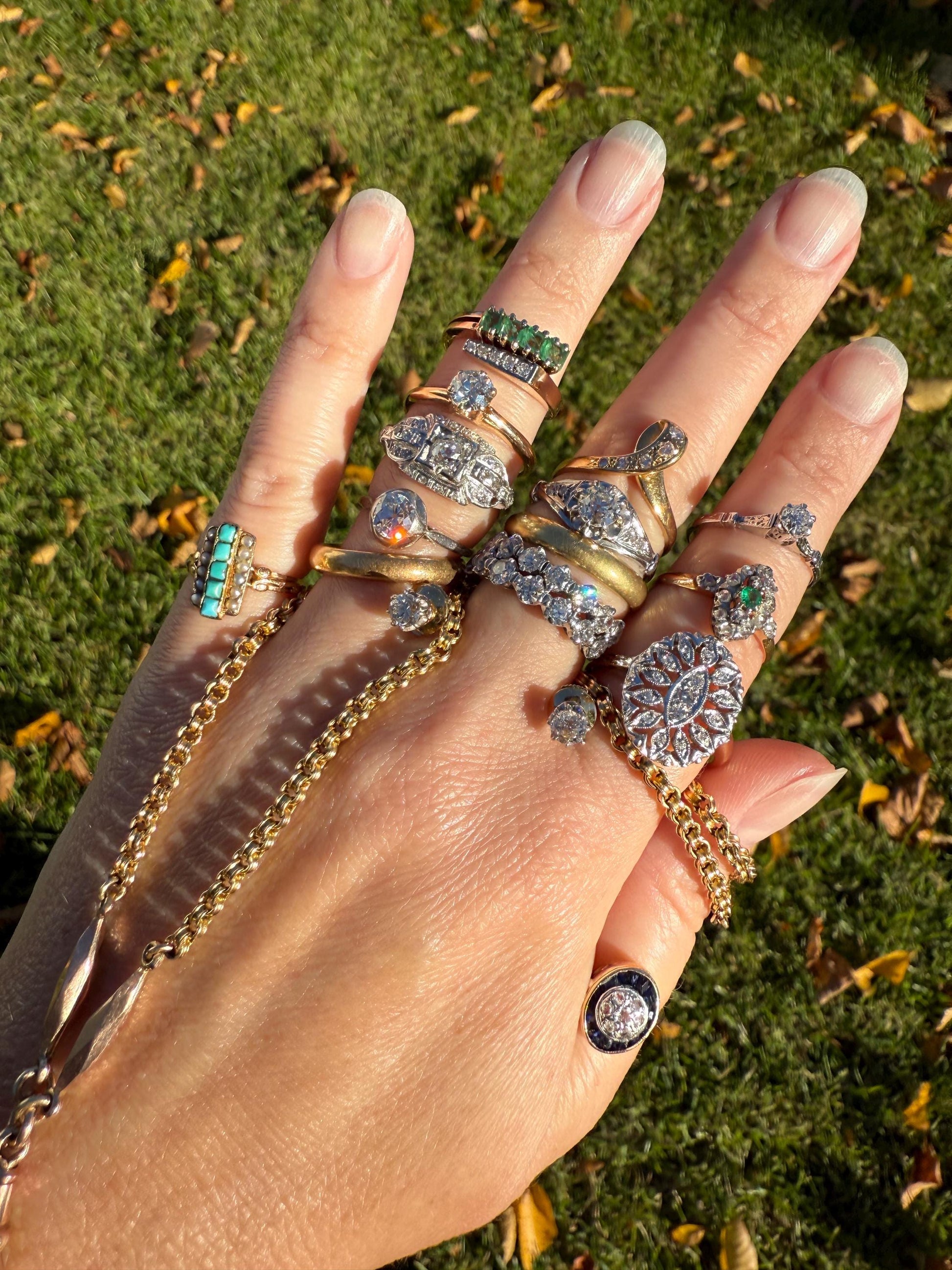 Antique 18k Gold French Turquoise Seed Pearl Linear Pinky Midi Ring Victorian Era Baby Child's Geometric Blue Dainty