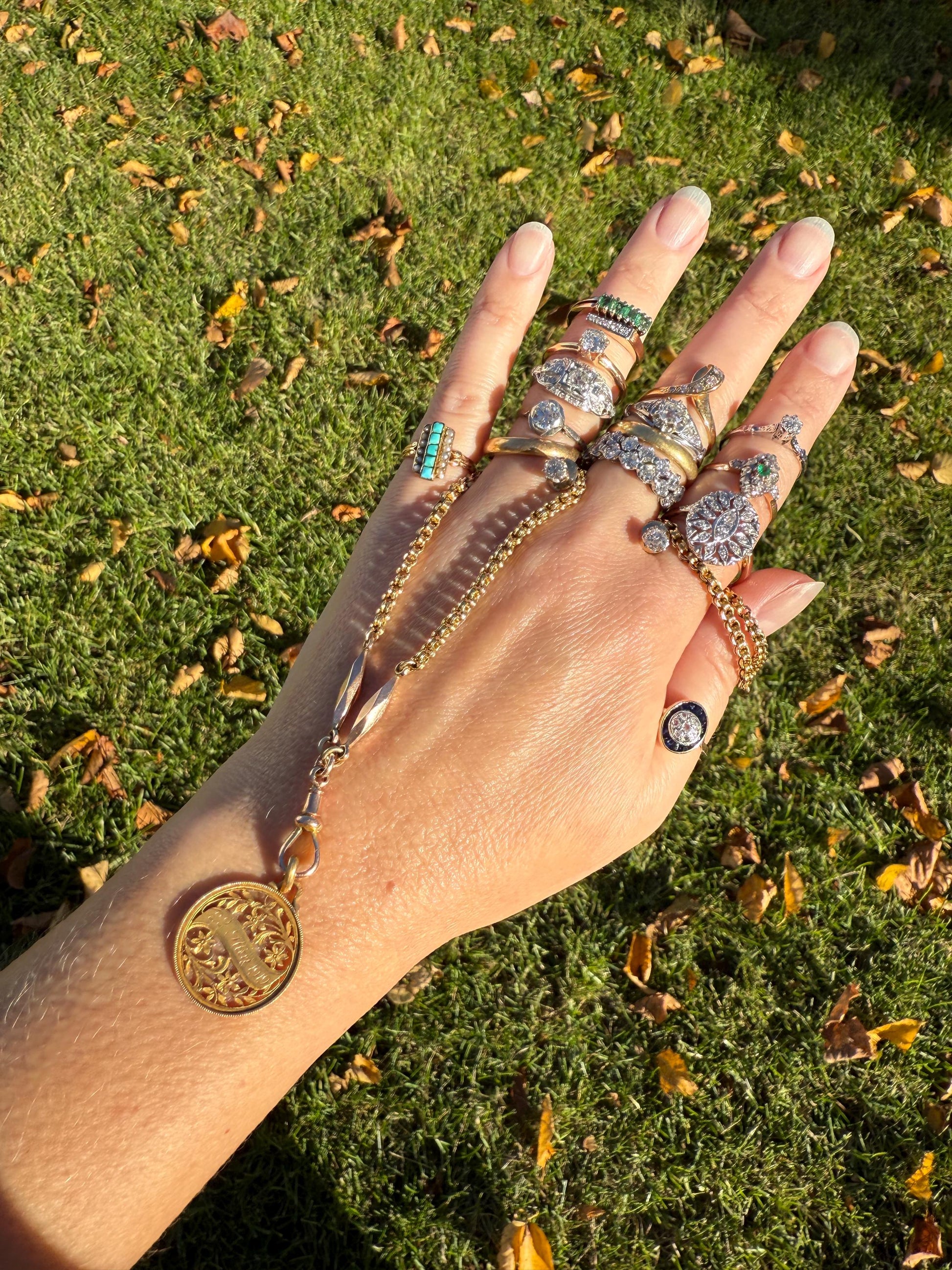 Antique 18k Gold French Turquoise Seed Pearl Linear Pinky Midi Ring Victorian Era Baby Child's Geometric Blue Dainty