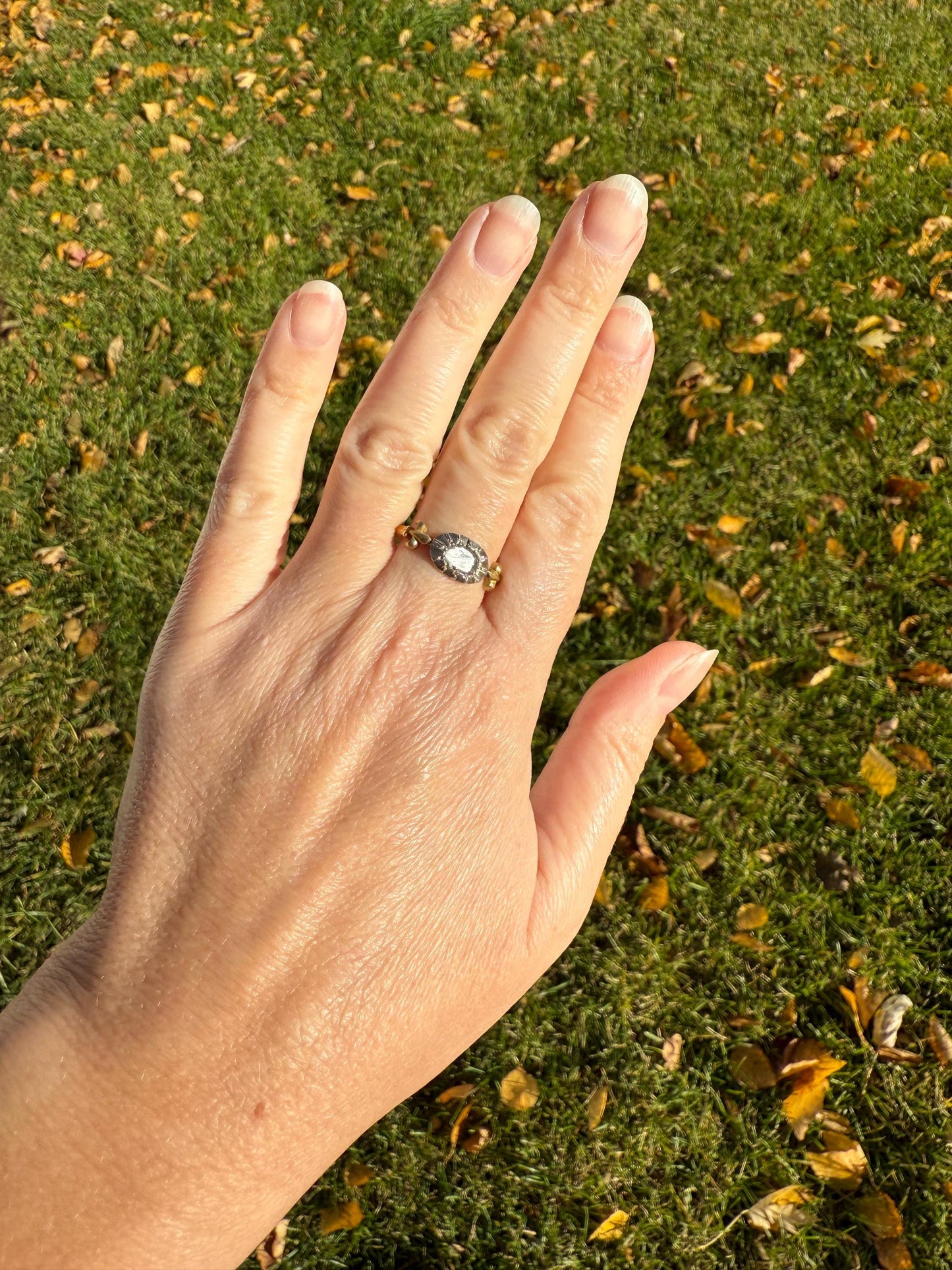 FLEUR De LIS Figural Antique Ring Rose Cut DIAMOND Solitaire Ring 18k Gold Solid East West Silver Collet Oval French Victorian Stacker Band