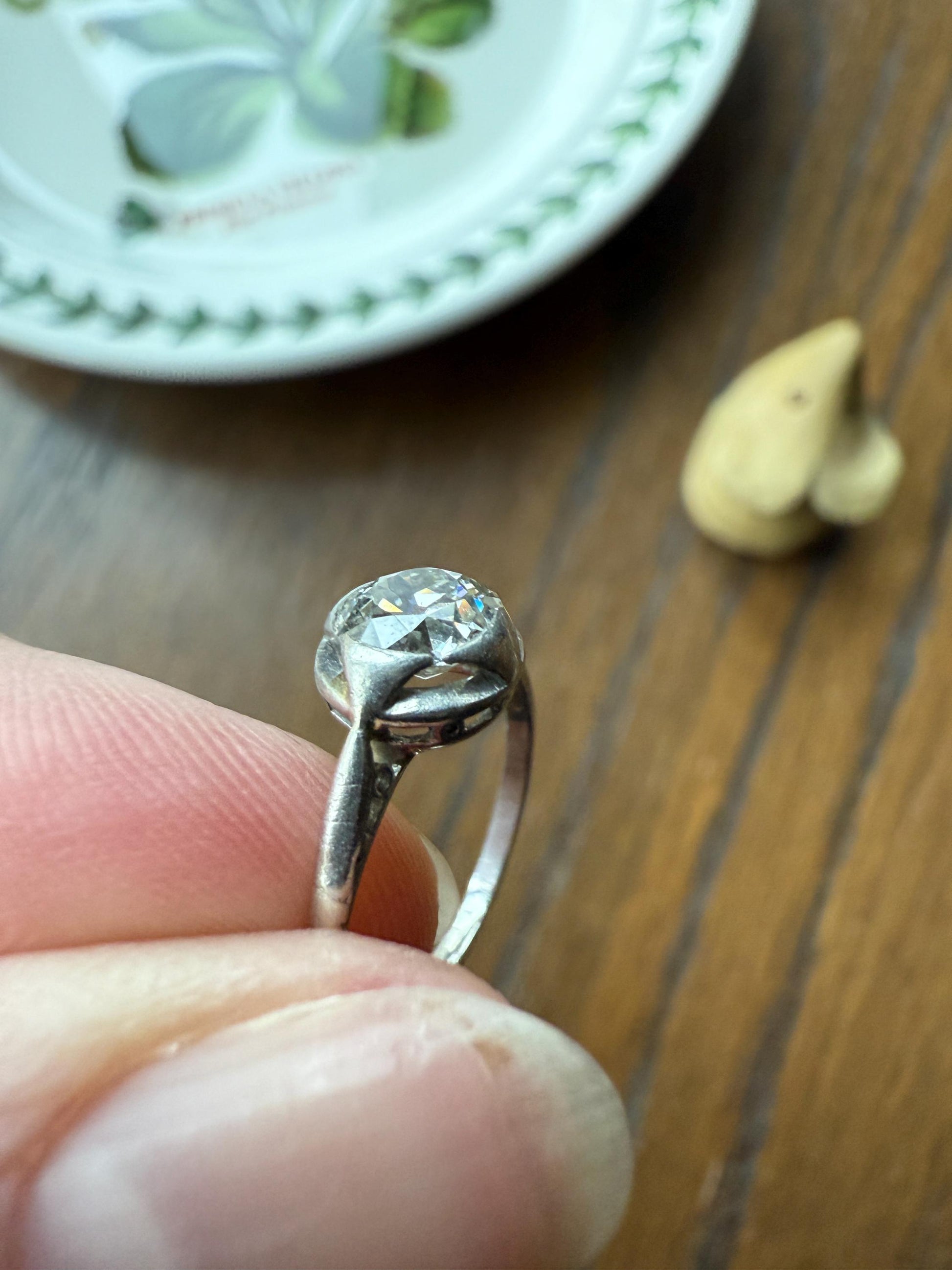 Antique .67 Carat Old Mine Cut DIAMOND Ring Edwardian Era French Platinum Solitaire Engagement Stacker Bezel Halo Setting OMC .67ctw