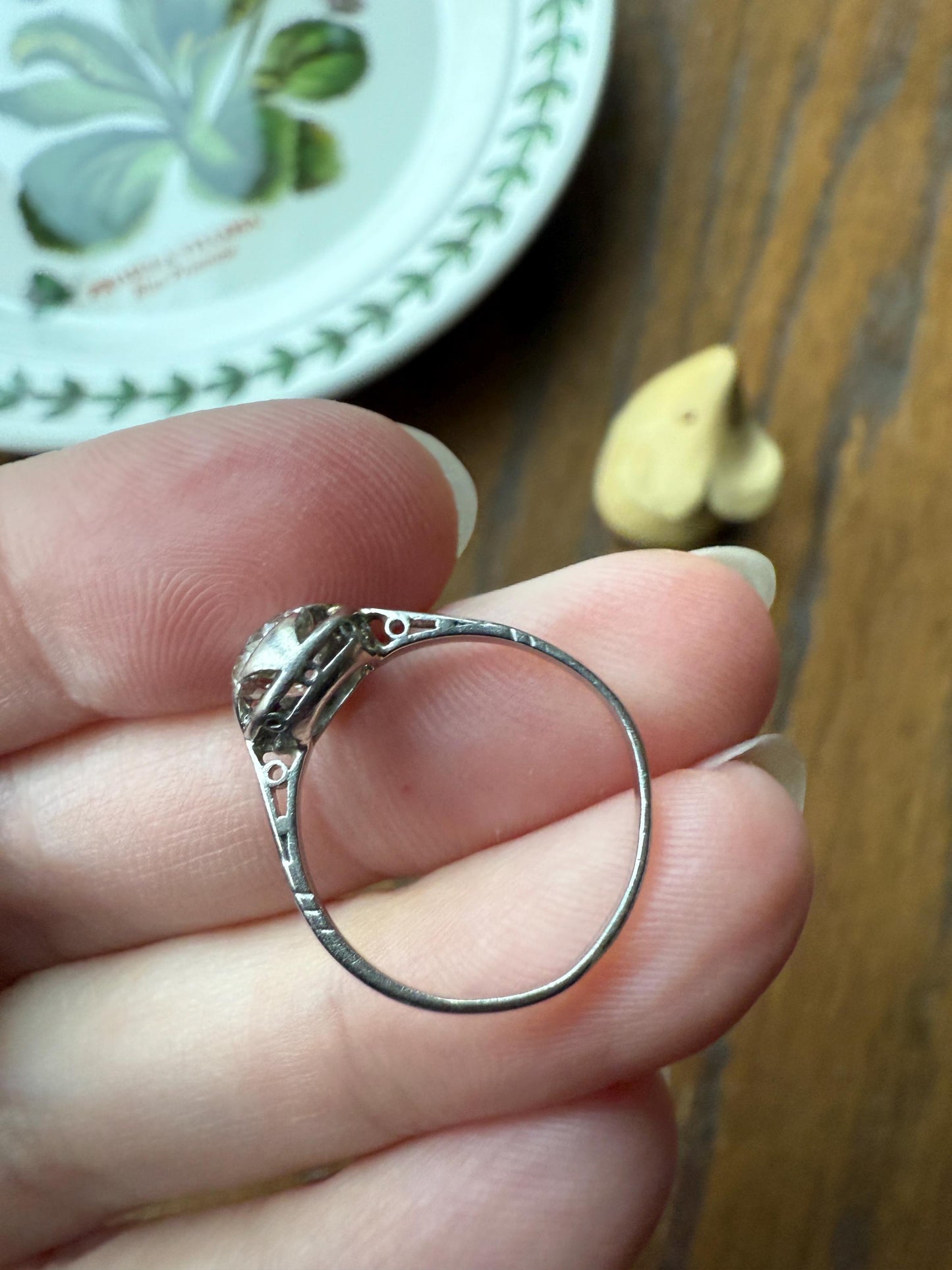 Antique .67 Carat Old Mine Cut DIAMOND Ring Edwardian Era French Platinum Solitaire Engagement Stacker Bezel Halo Setting OMC .67ctw