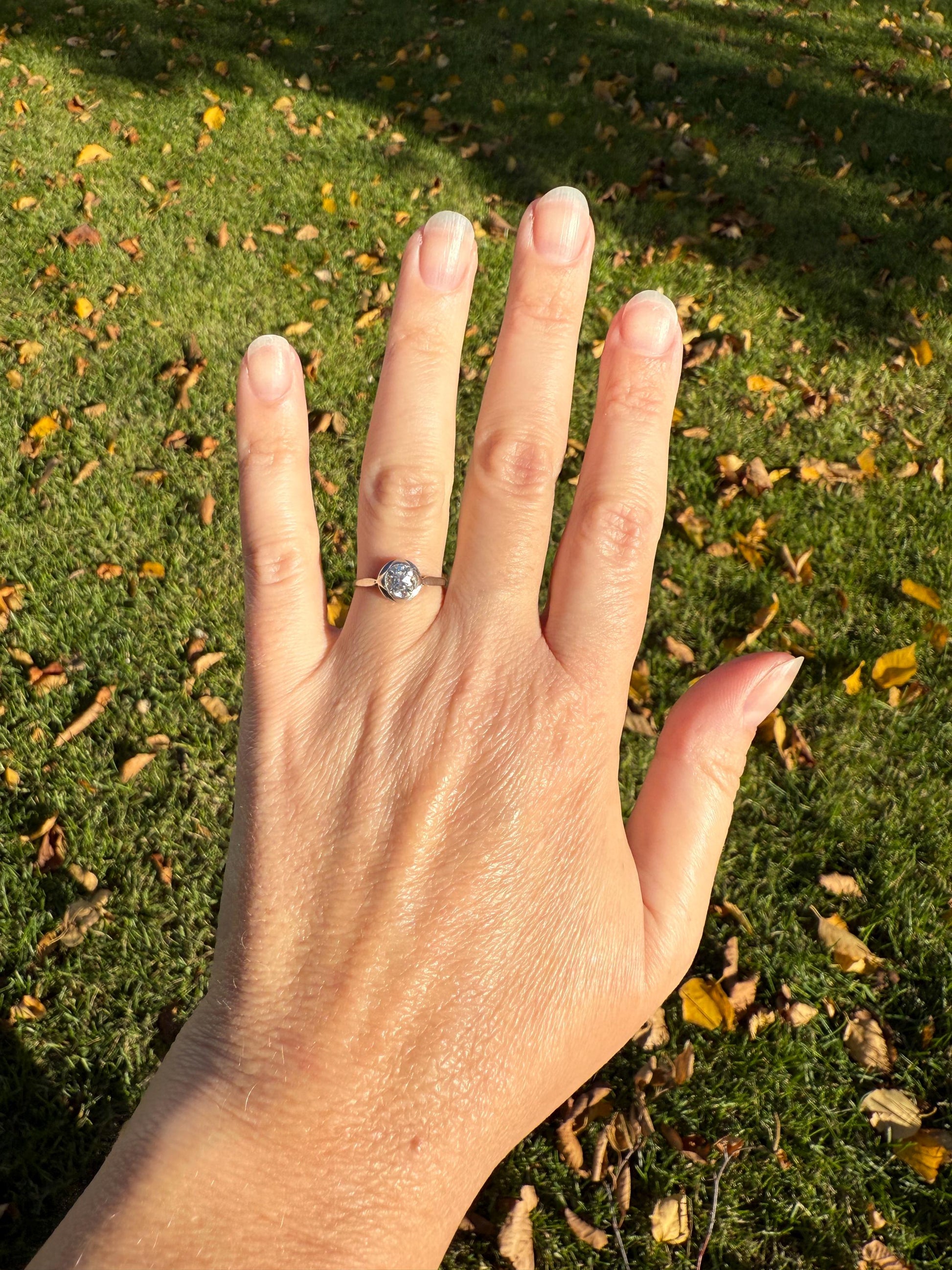 Antique .67 Carat Old Mine Cut DIAMOND Ring Edwardian Era French Platinum Solitaire Engagement Stacker Bezel Halo Setting OMC .67ctw